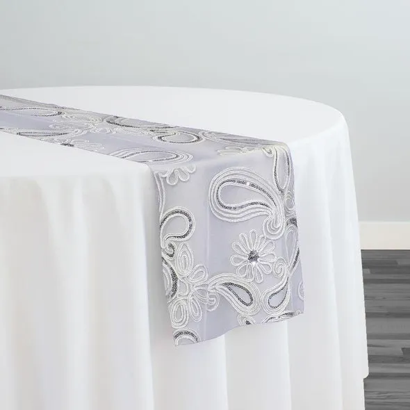10pcs - Paisley Floret Sequins Table Runner 14"x120" - White