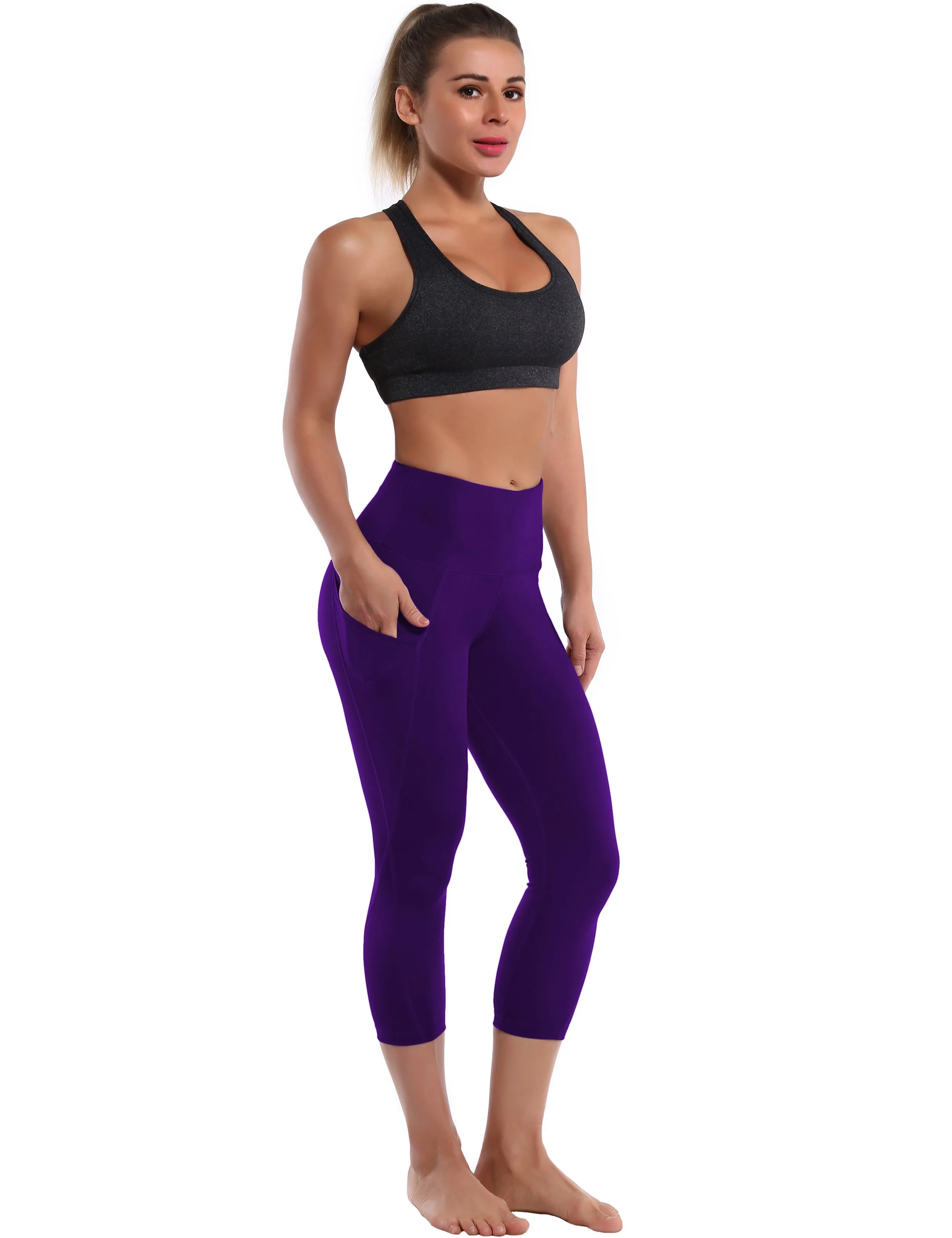 19" High Waist Side Pockets Capris eggplantpurple_Pilates