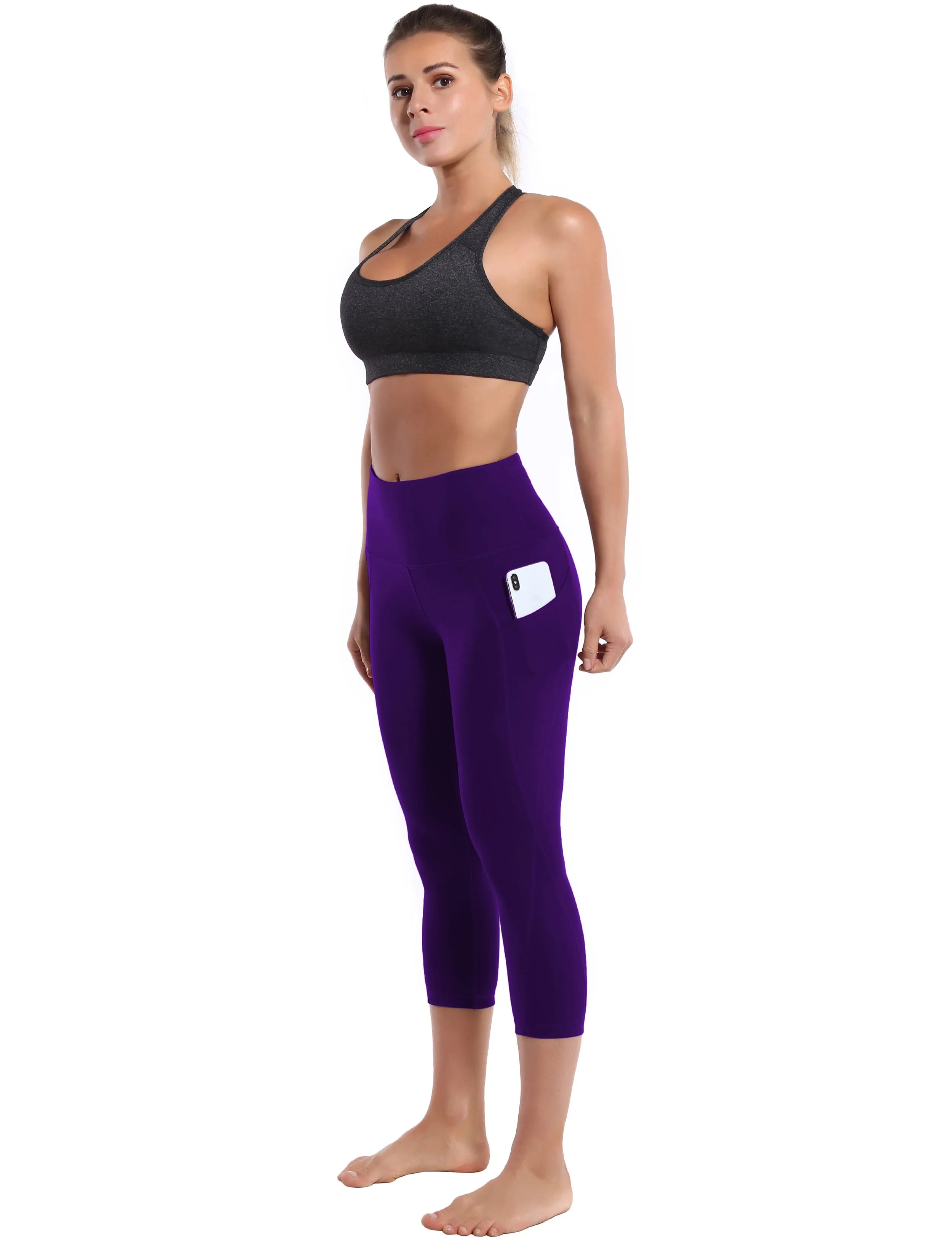 19" High Waist Side Pockets Capris eggplantpurple_Pilates