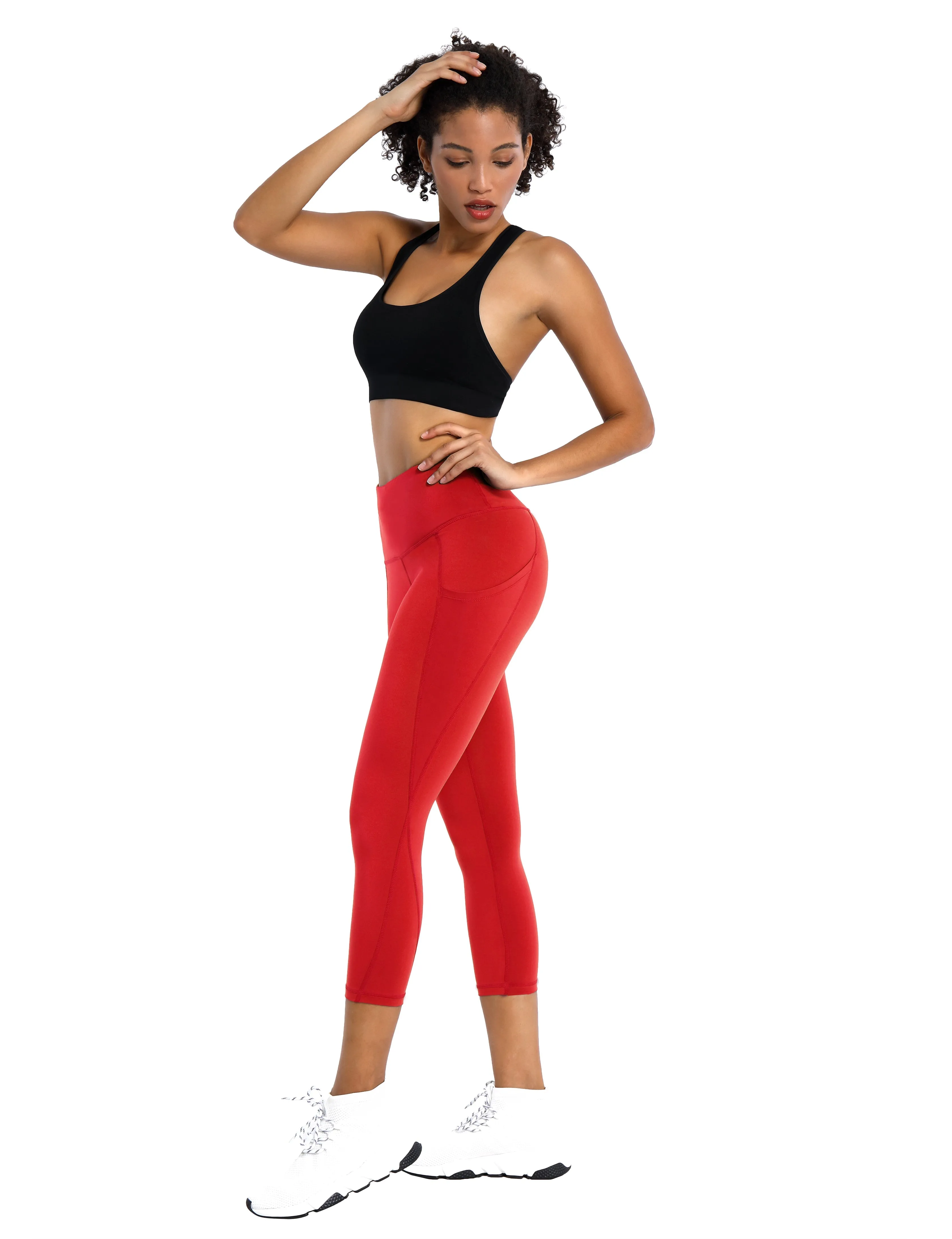 19" High Waist Side Pockets Capris scarlet_Pilates