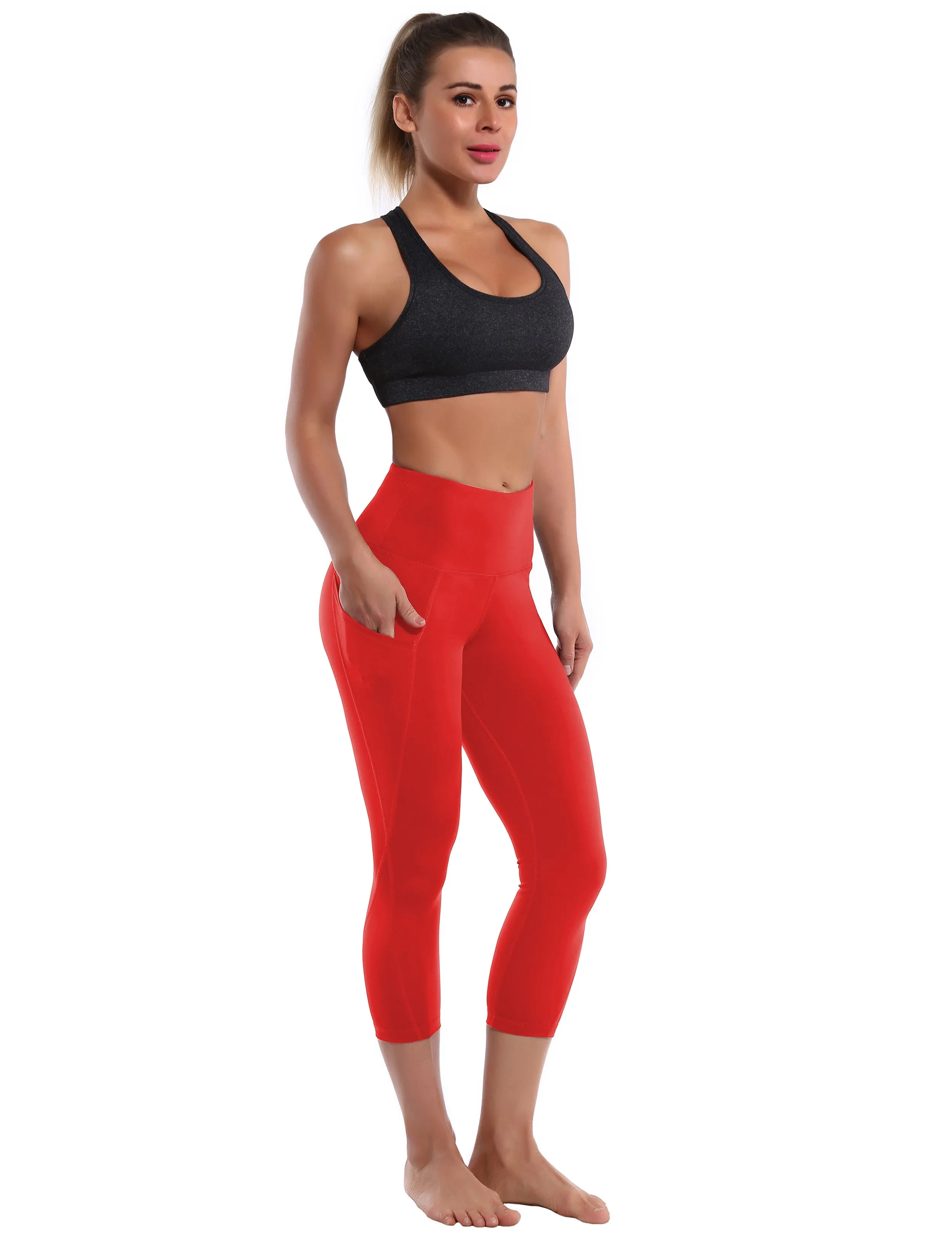 19" High Waist Side Pockets Capris scarlet_Pilates