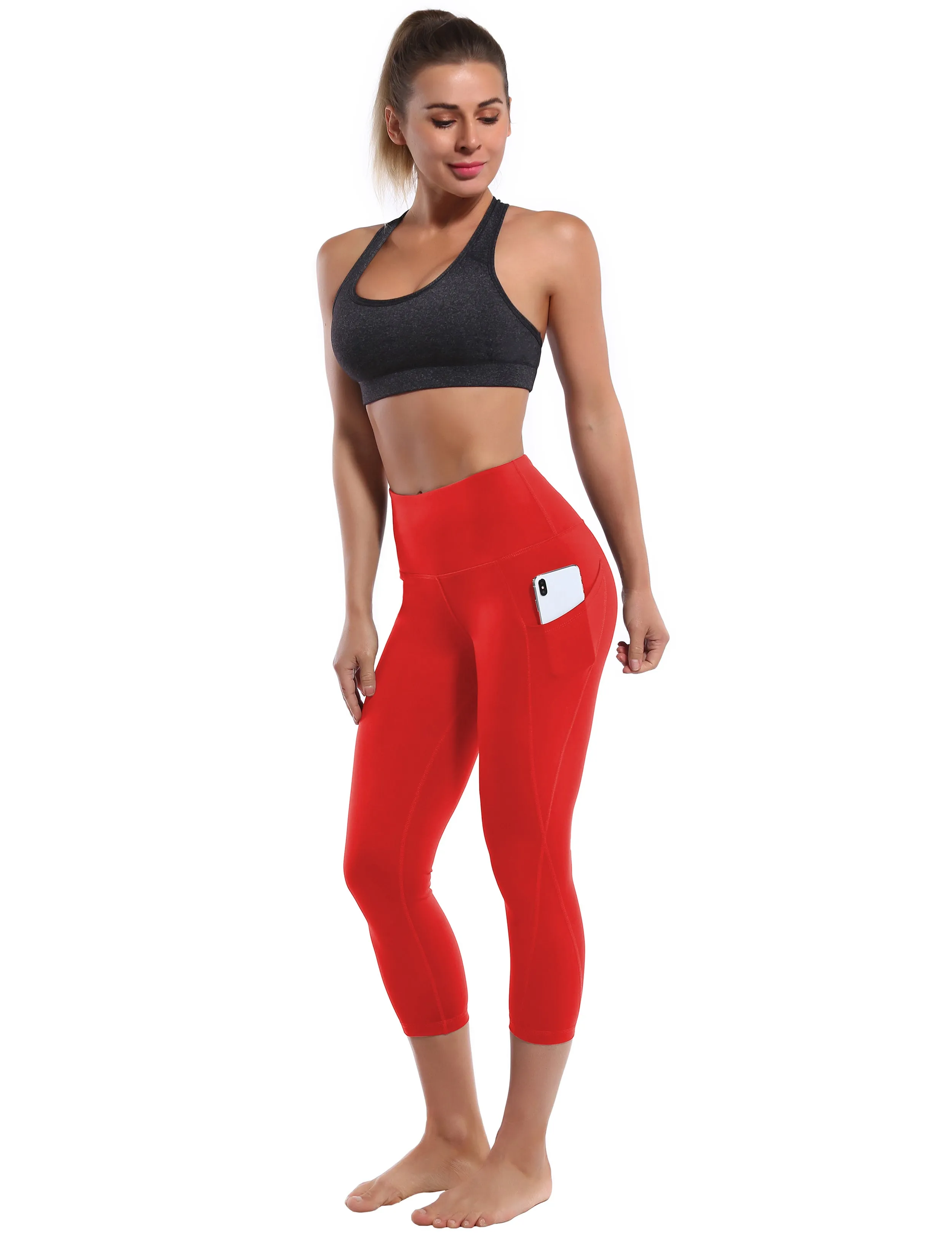 19" High Waist Side Pockets Capris scarlet_Pilates