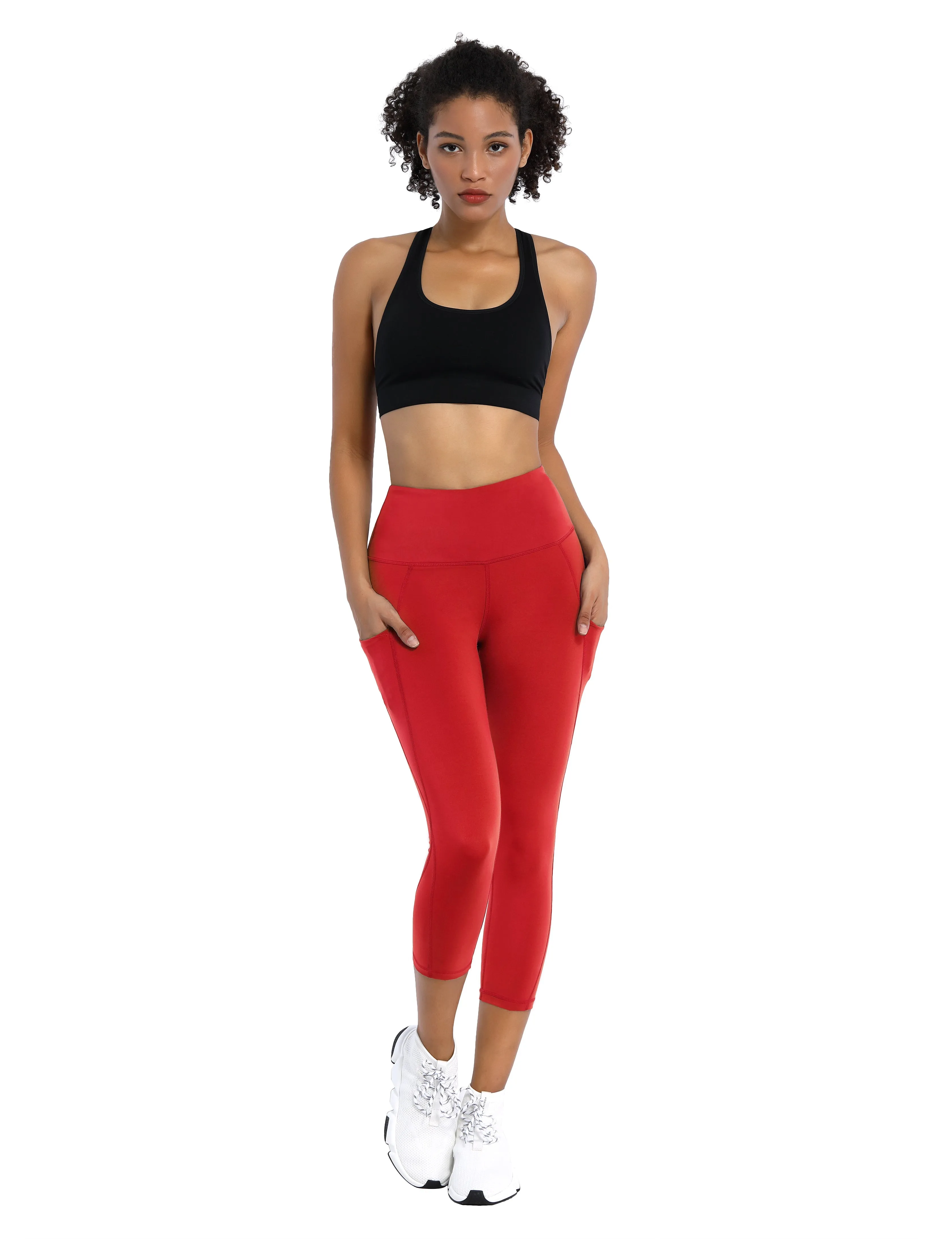 19" High Waist Side Pockets Capris scarlet_Pilates