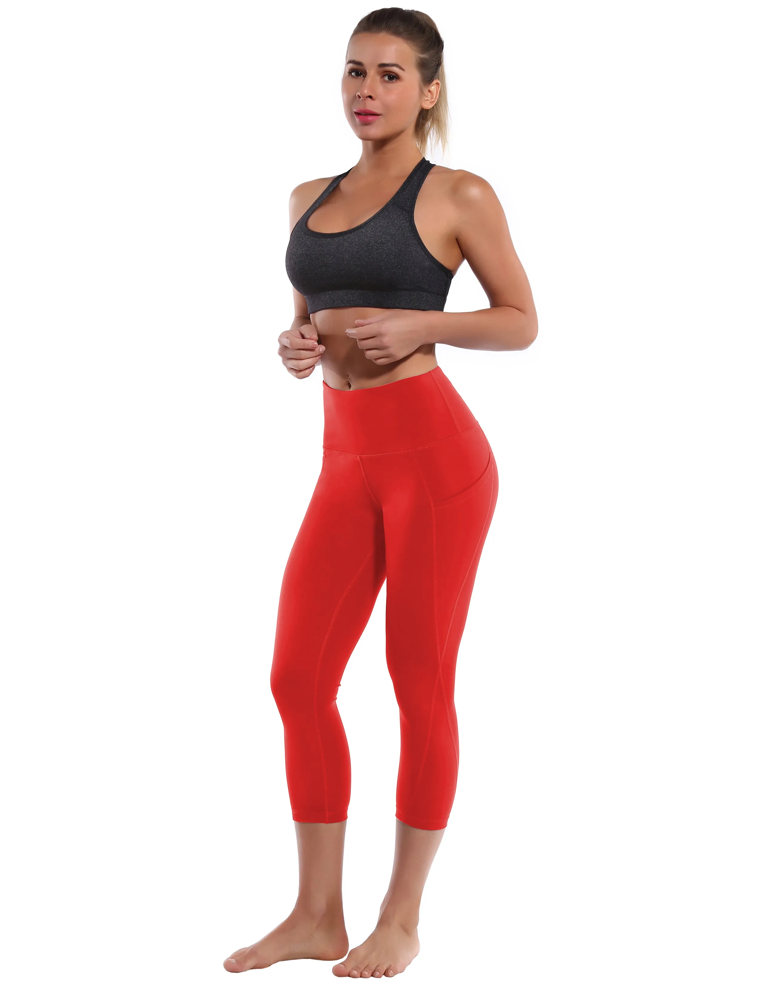 19" High Waist Side Pockets Capris scarlet_Pilates