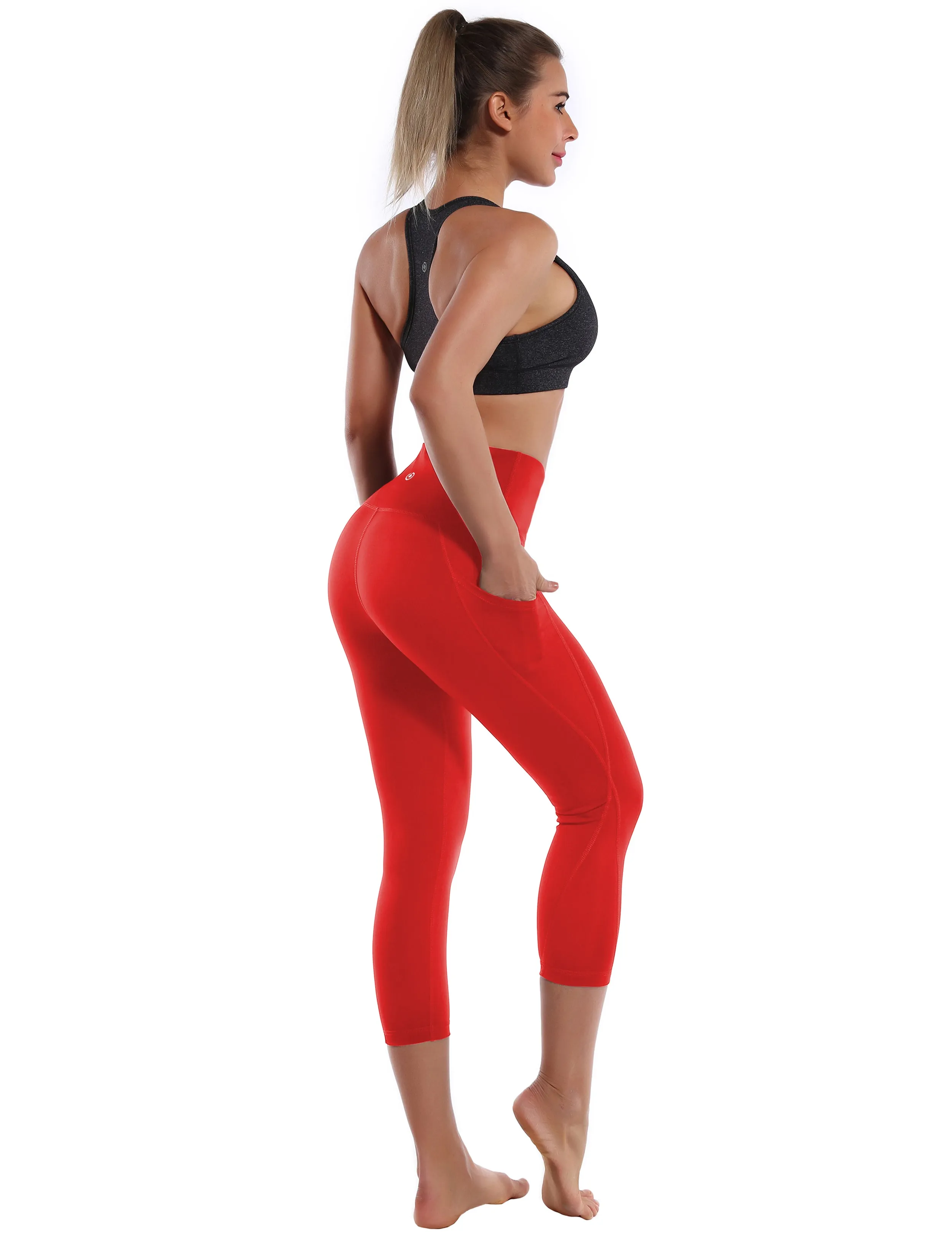 19" High Waist Side Pockets Capris scarlet_Pilates