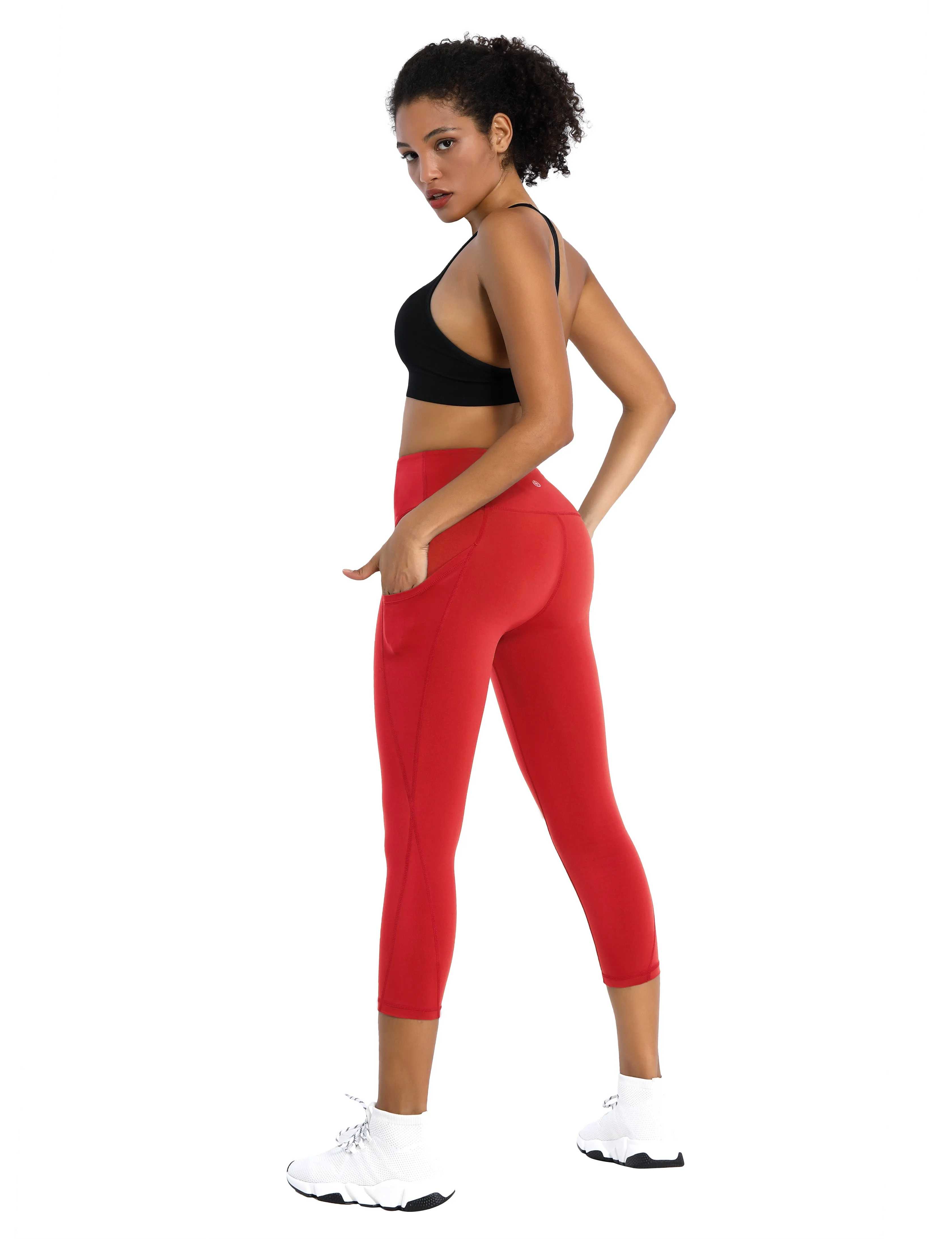 19" High Waist Side Pockets Capris scarlet_Pilates