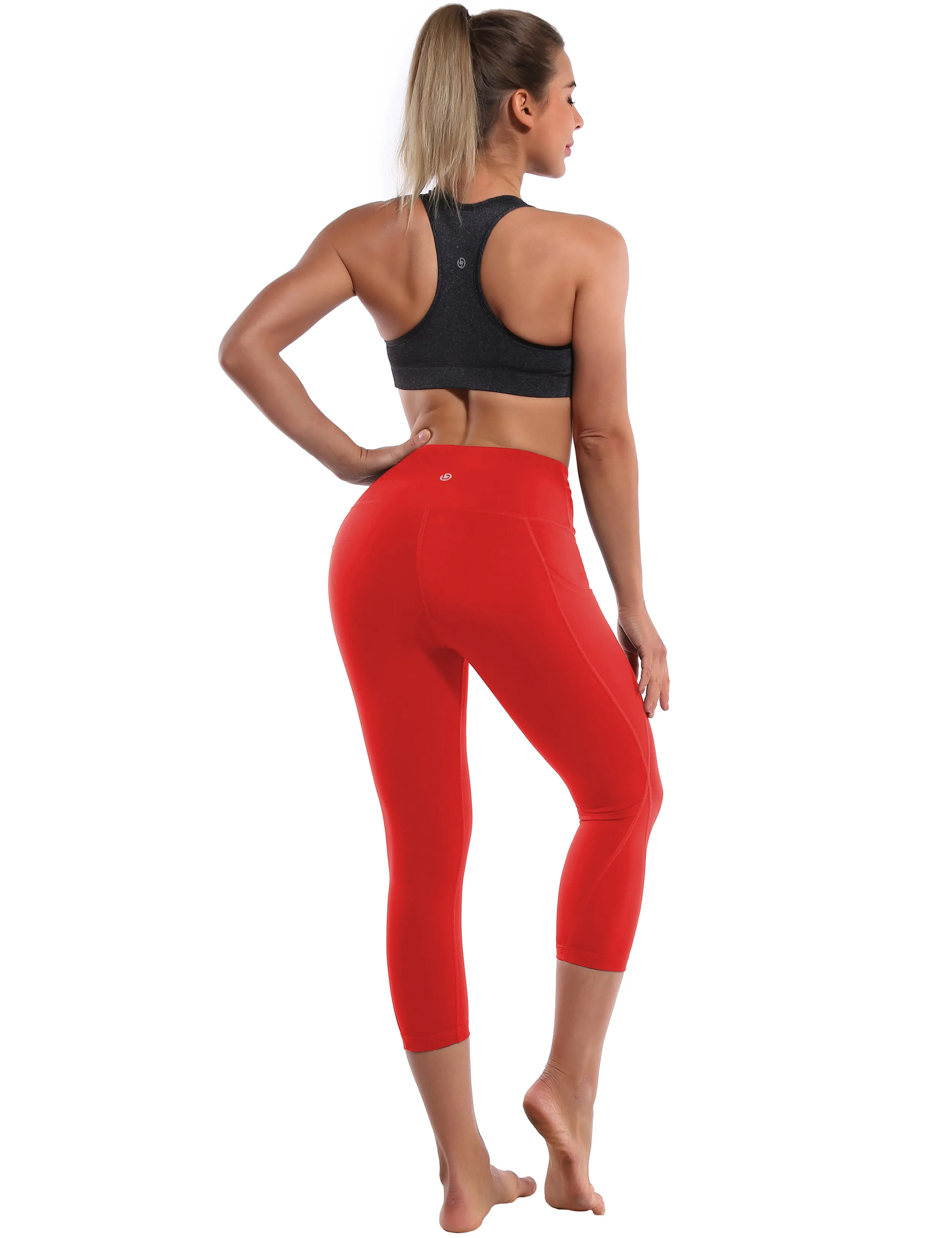 19" High Waist Side Pockets Capris scarlet_Pilates