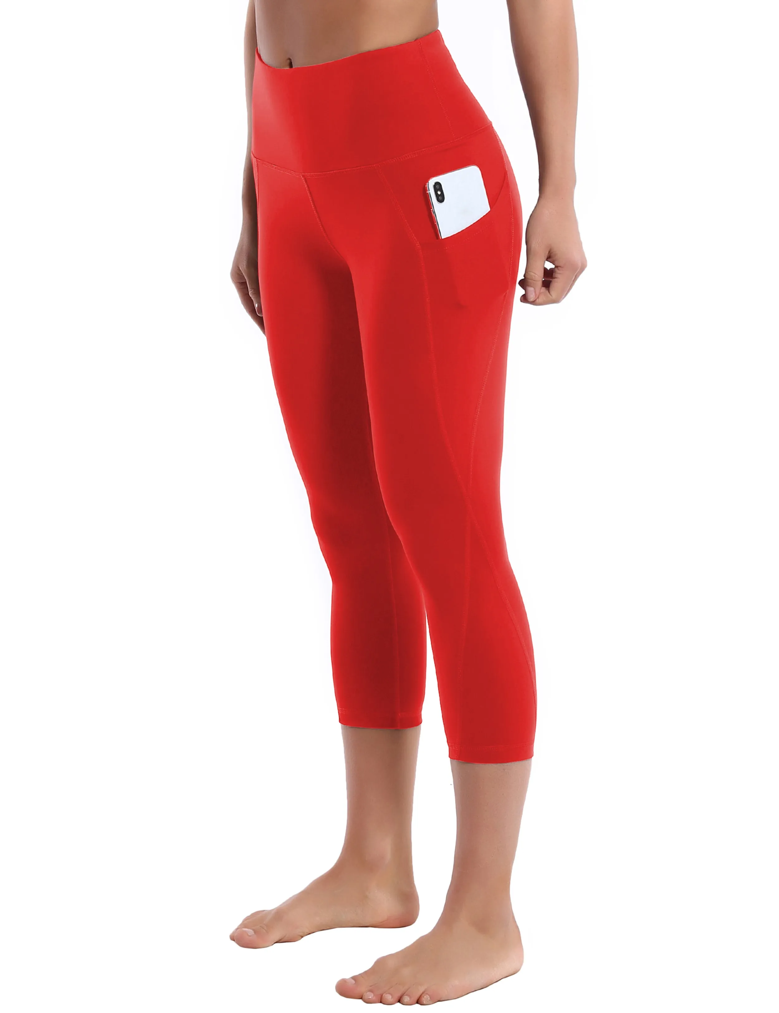 19" High Waist Side Pockets Capris scarlet_Pilates