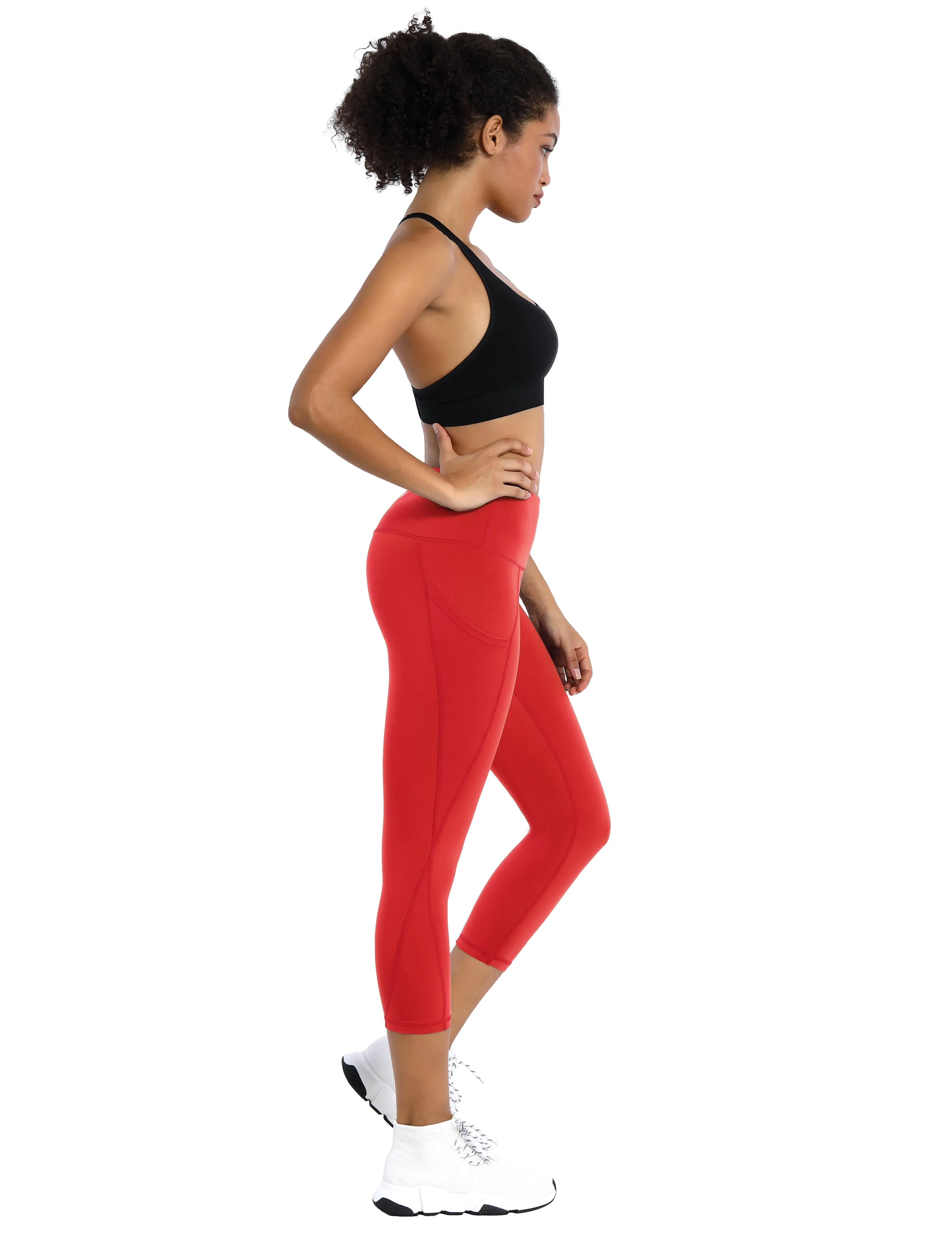 19" High Waist Side Pockets Capris scarlet_Pilates