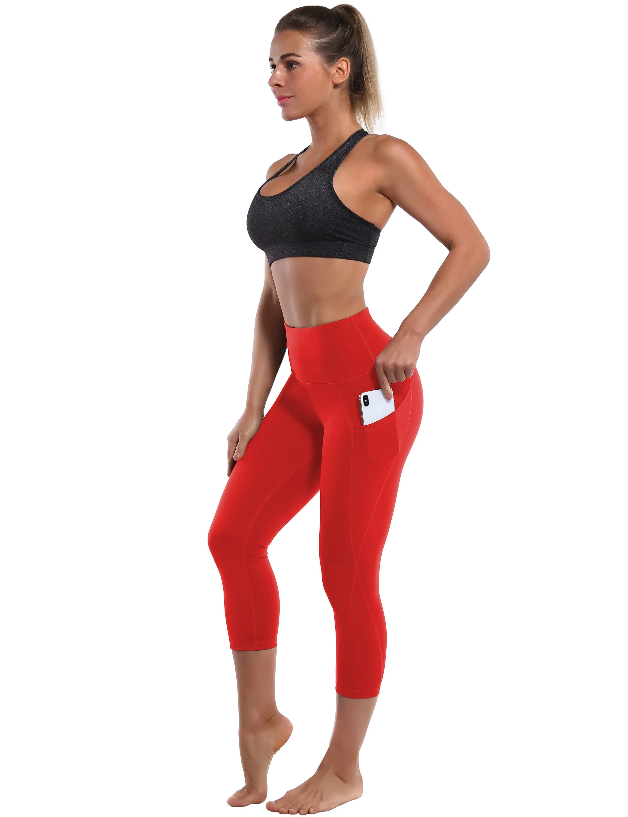 19" High Waist Side Pockets Capris scarlet_Pilates