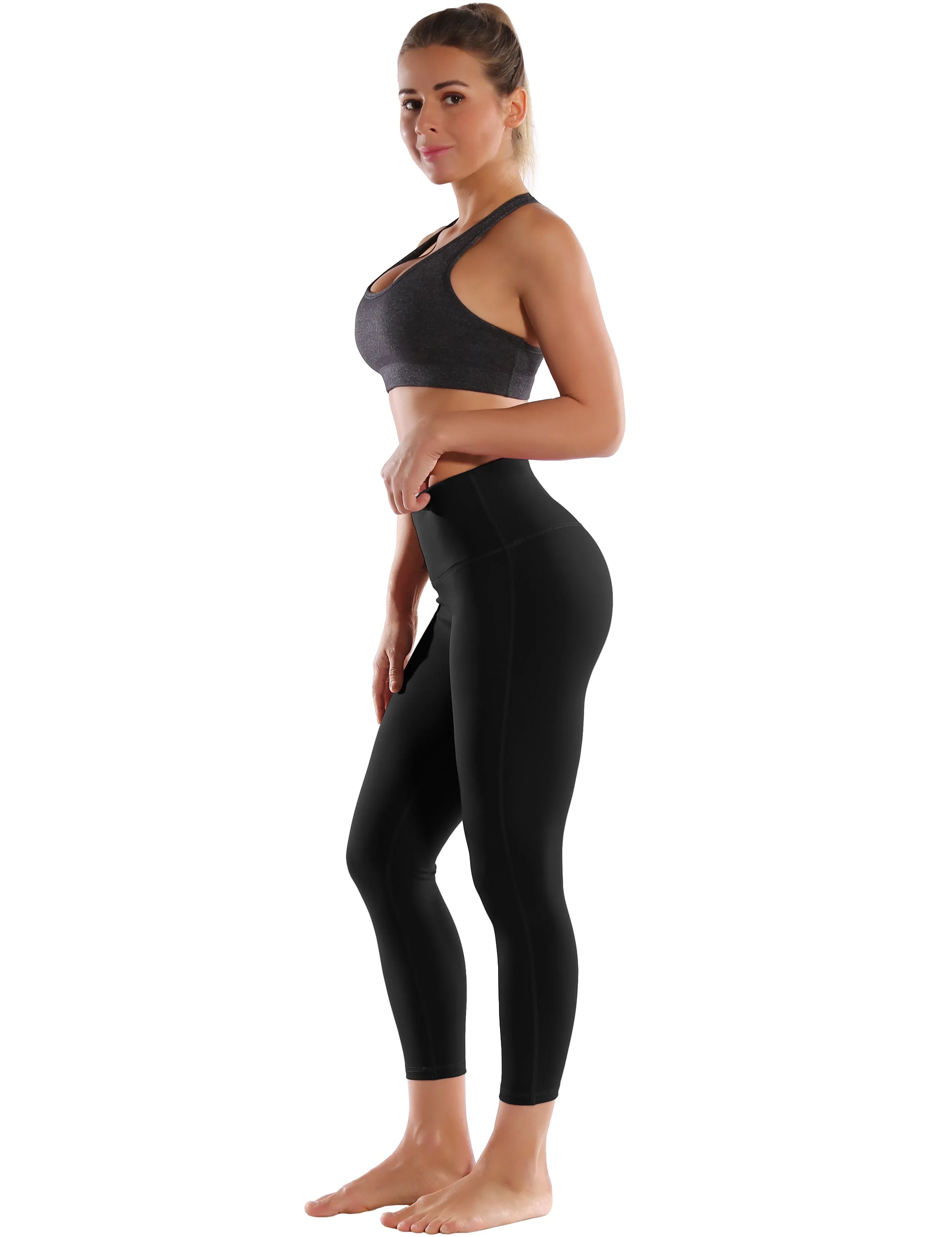 22" High Waist Side Line Capris black_Pilates