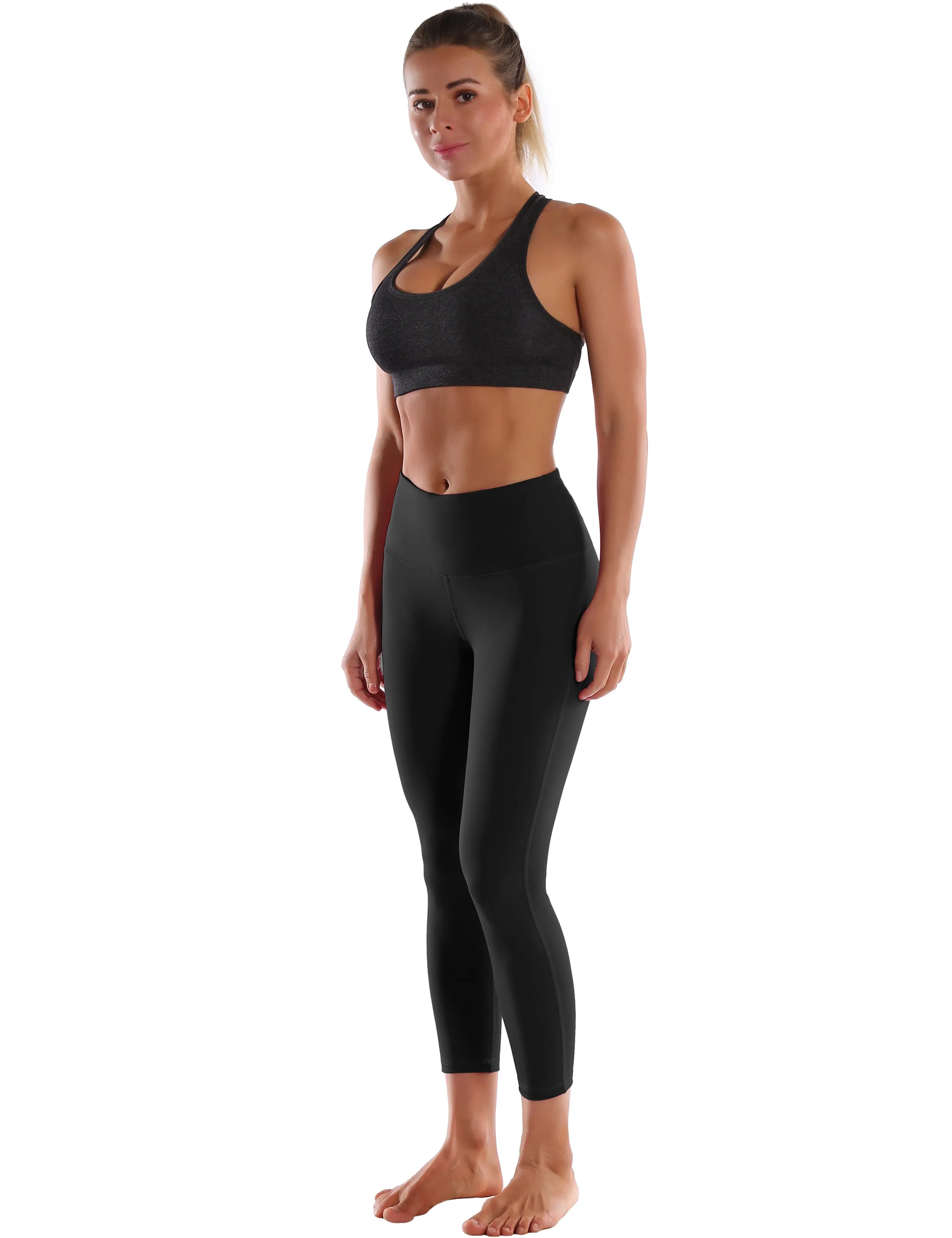 22" High Waist Side Line Capris black_Pilates