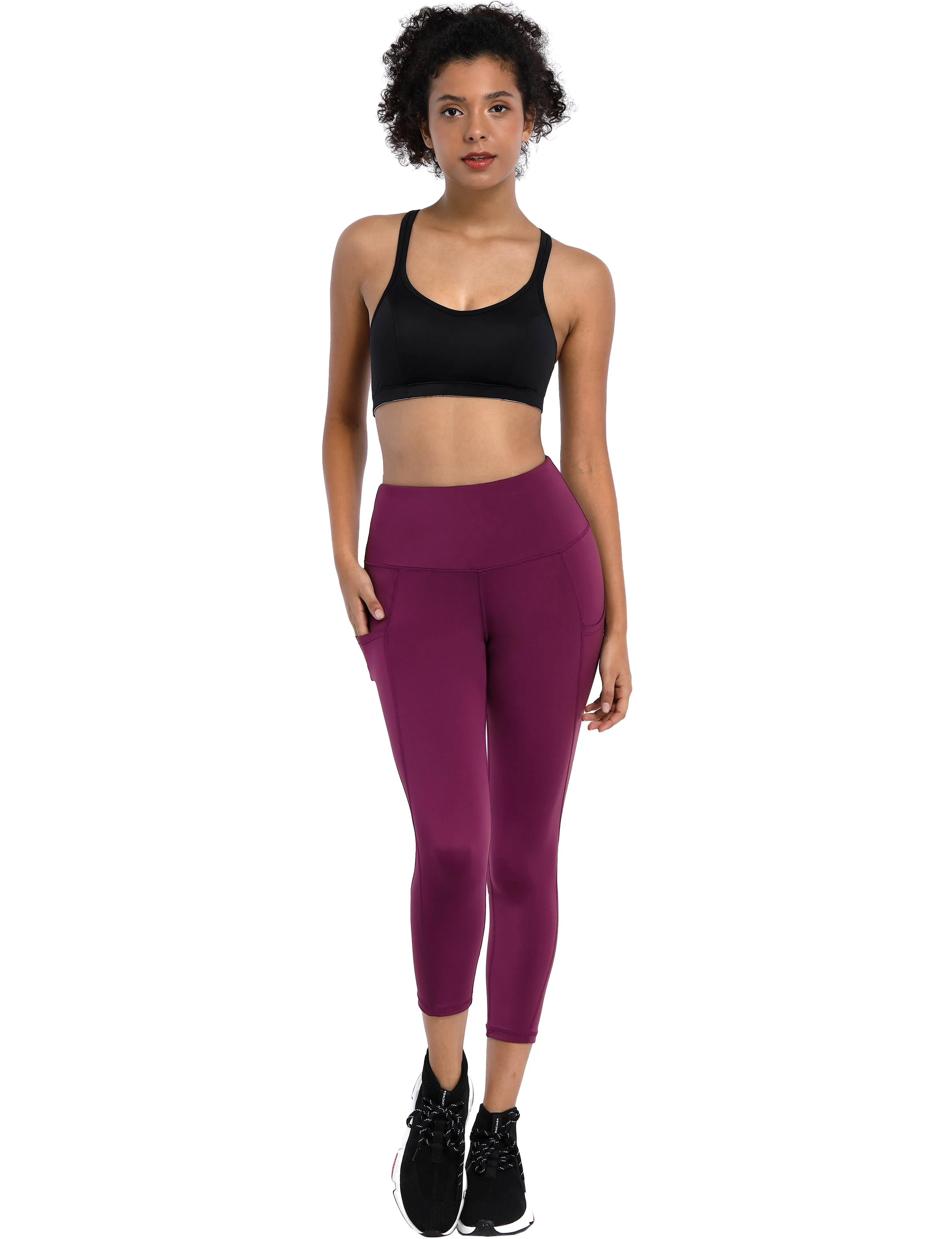 22" High Waist Side Pockets Capris grapevine_Pilates