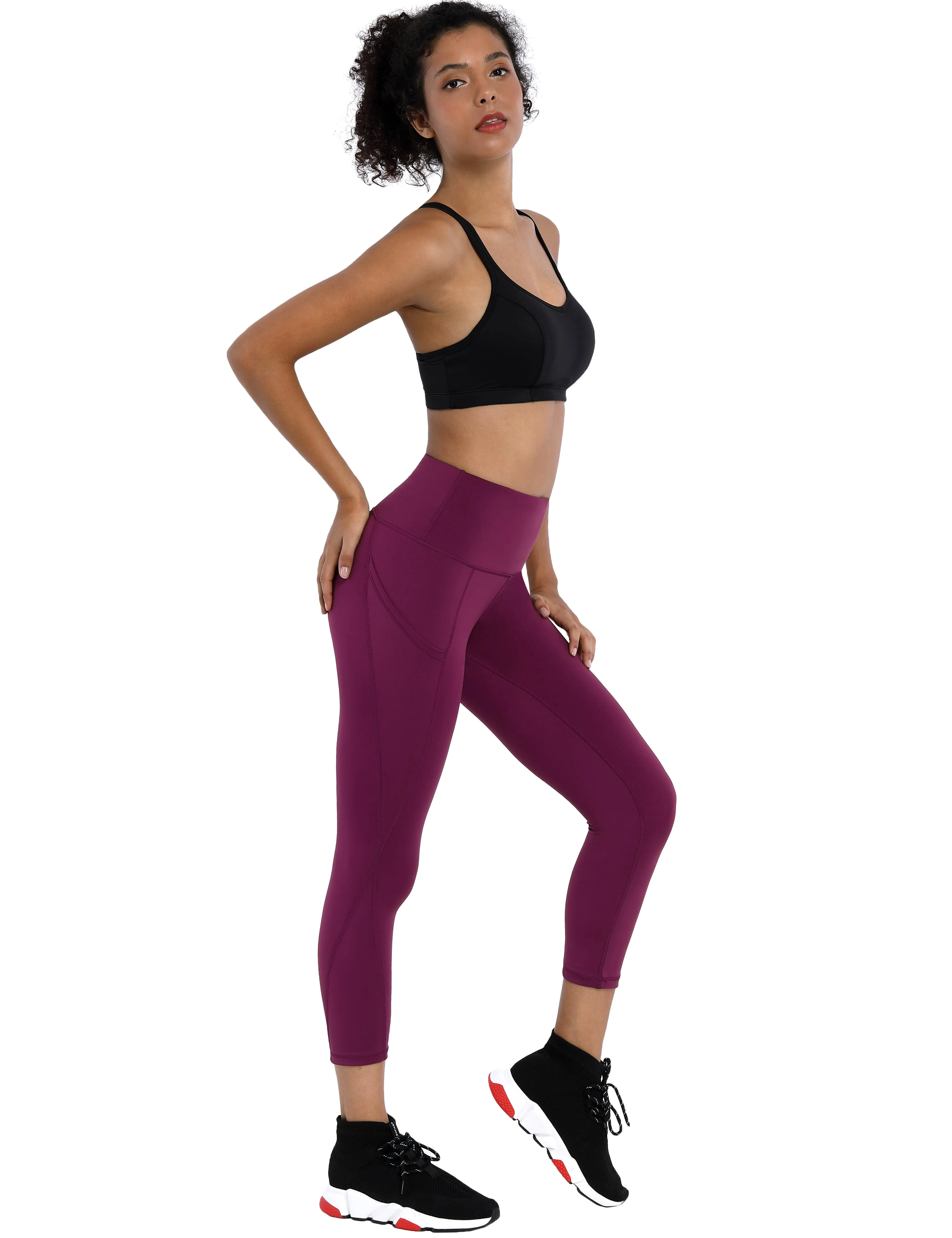22" High Waist Side Pockets Capris grapevine_Pilates