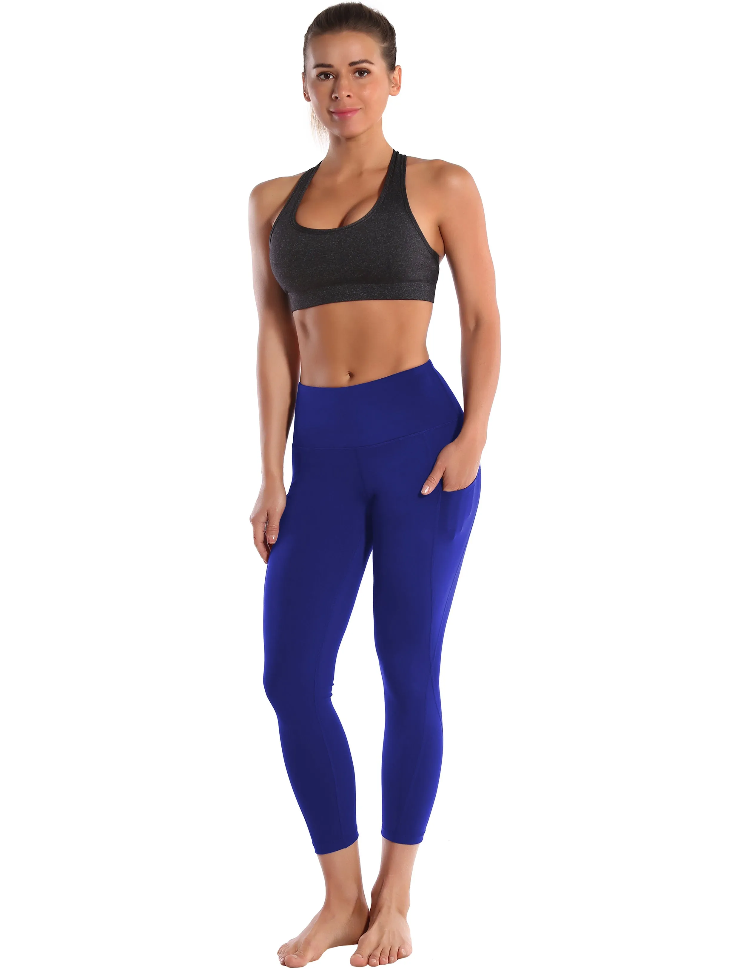 22" High Waist Side Pockets Capris navy_Pilates