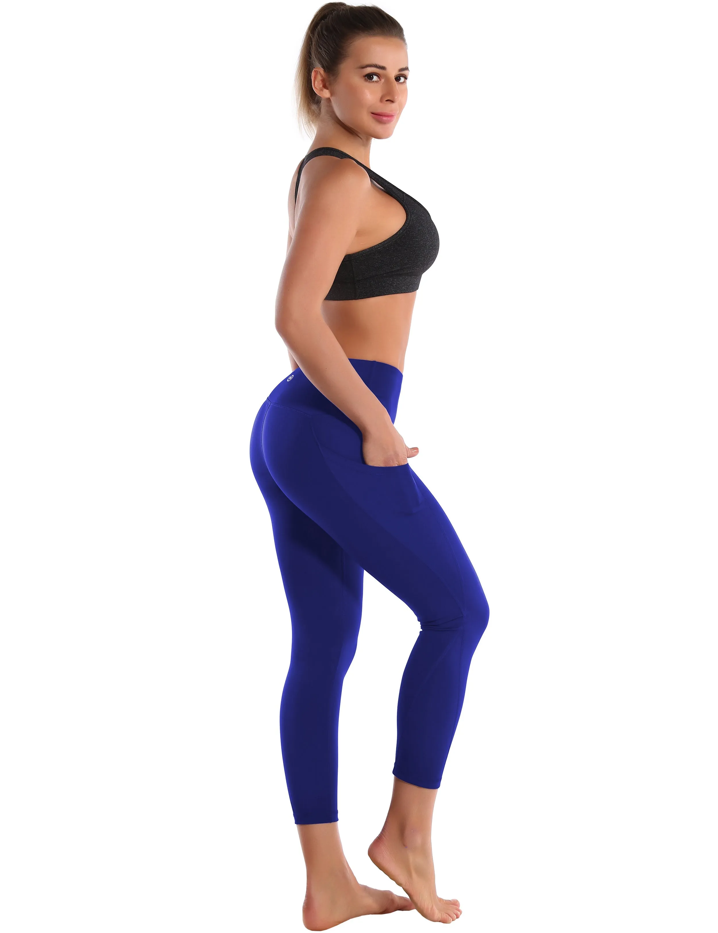 22" High Waist Side Pockets Capris navy_Pilates
