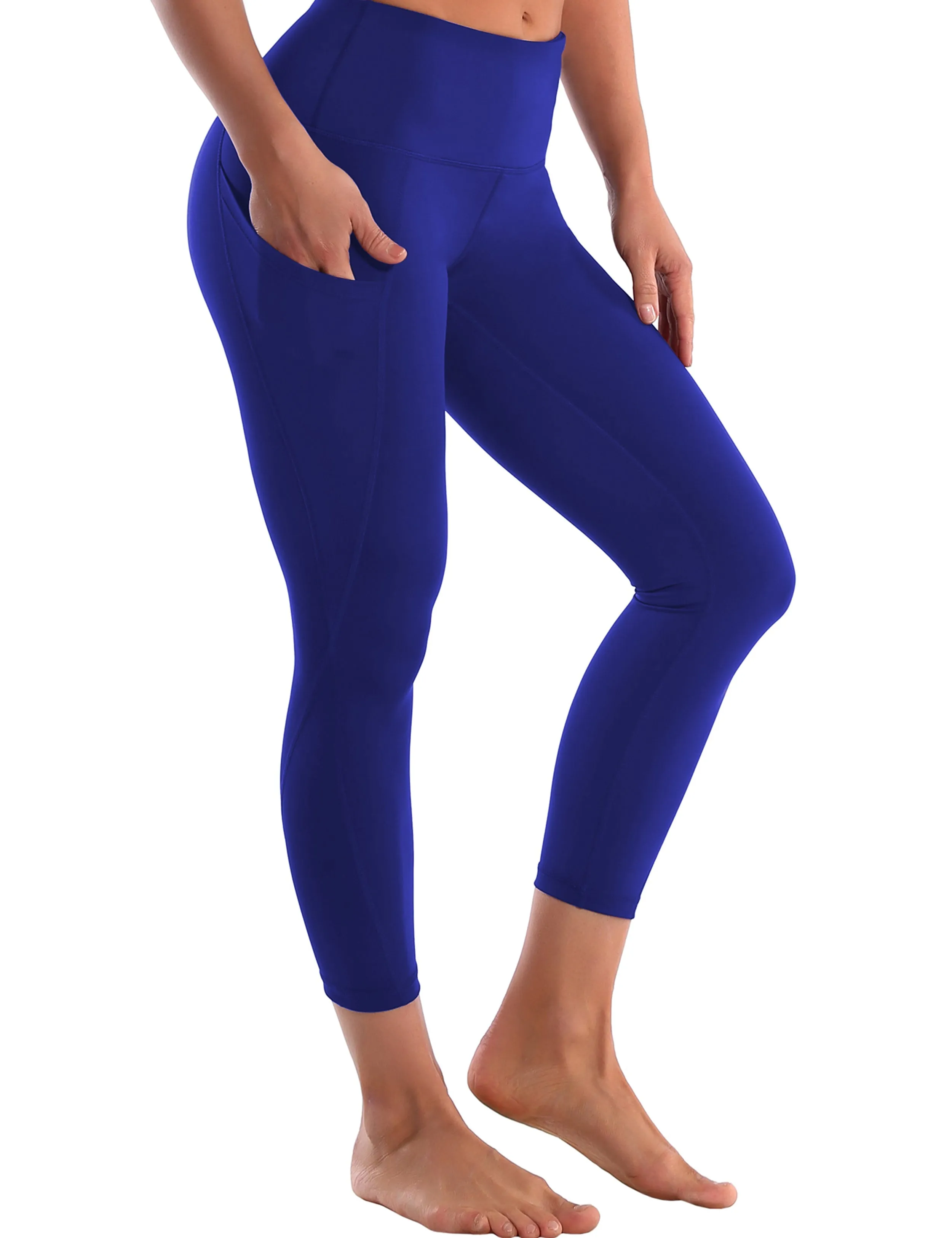 22" High Waist Side Pockets Capris navy_Pilates