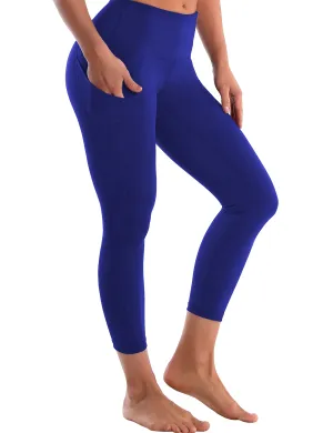 22" High Waist Side Pockets Capris navy_Pilates