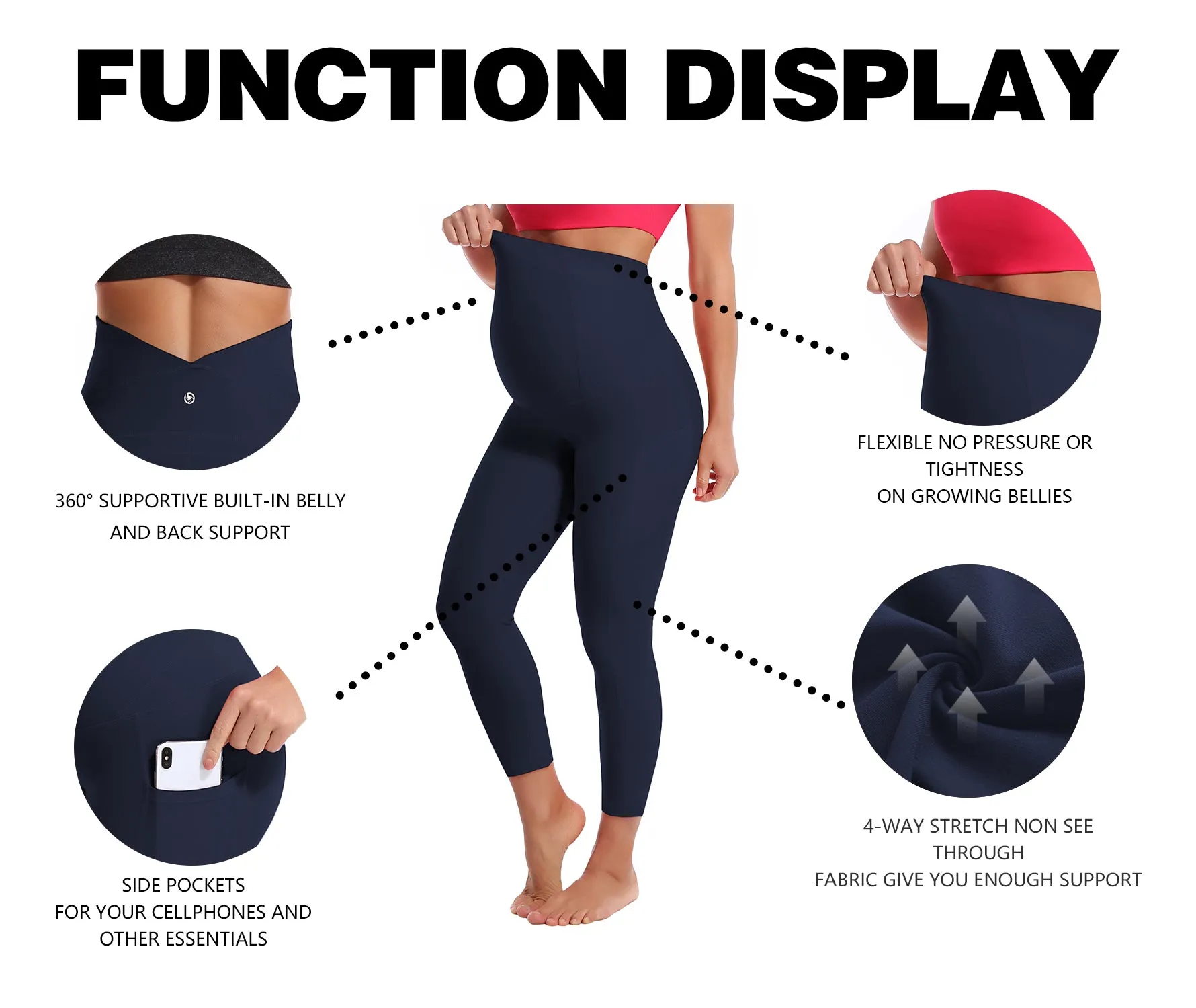 22" Side Pockets Maternity Pilates Pants darknavy_Pilates