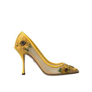 Dolce & Gabbana Yellow Sunflower Mesh Heels Pumps Shoes