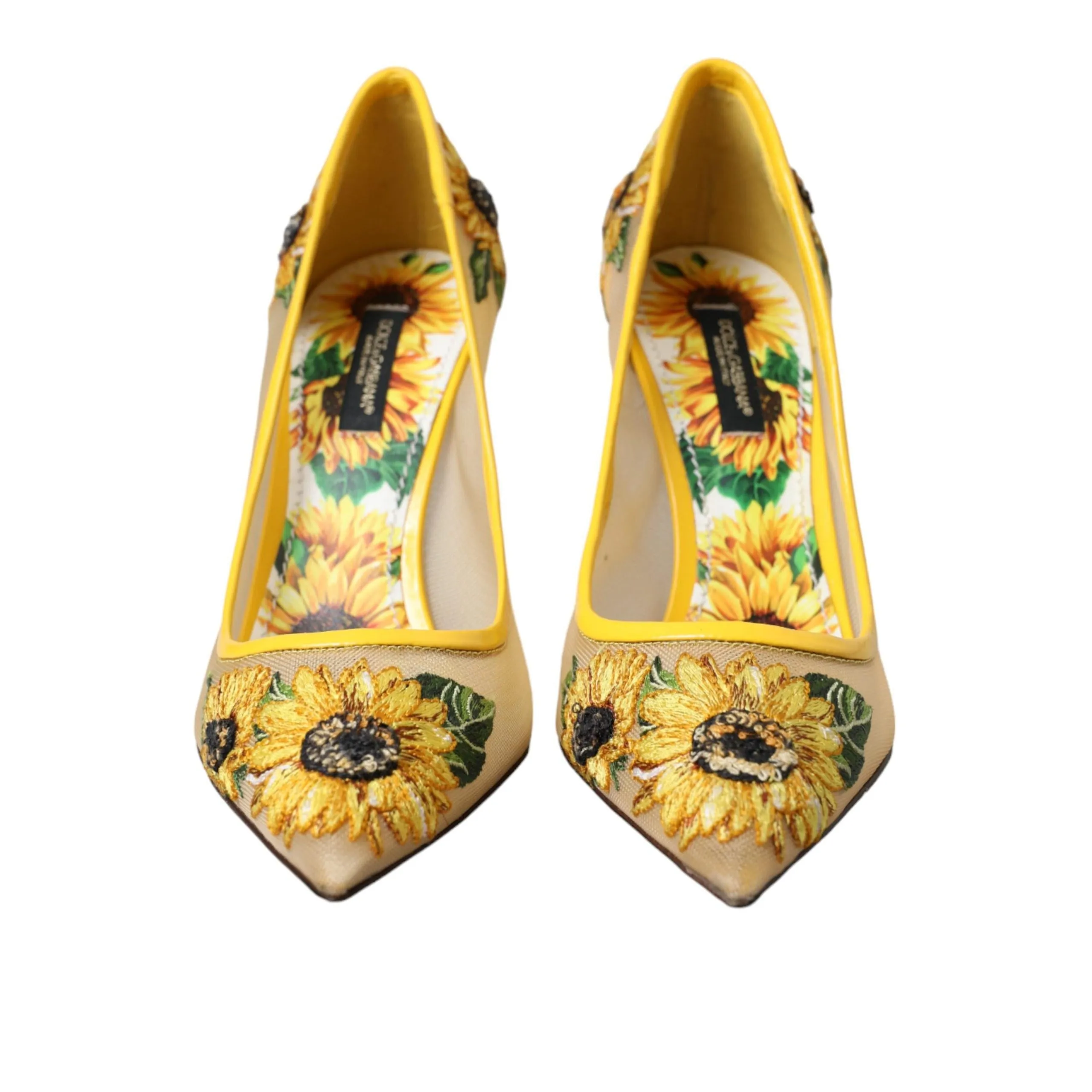 Dolce & Gabbana Yellow Sunflower Mesh Heels Pumps Shoes