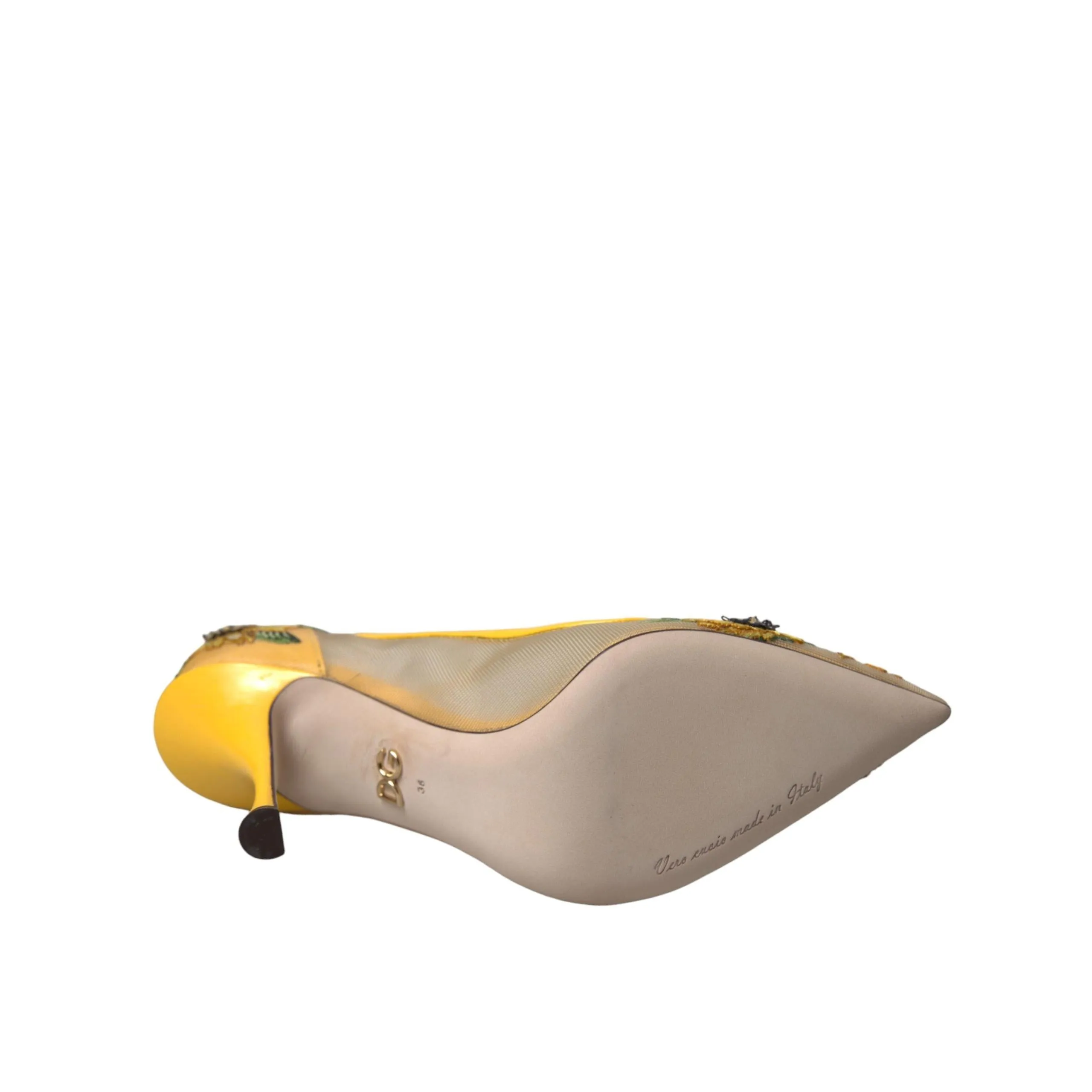 Dolce & Gabbana Yellow Sunflower Mesh Heels Pumps Shoes