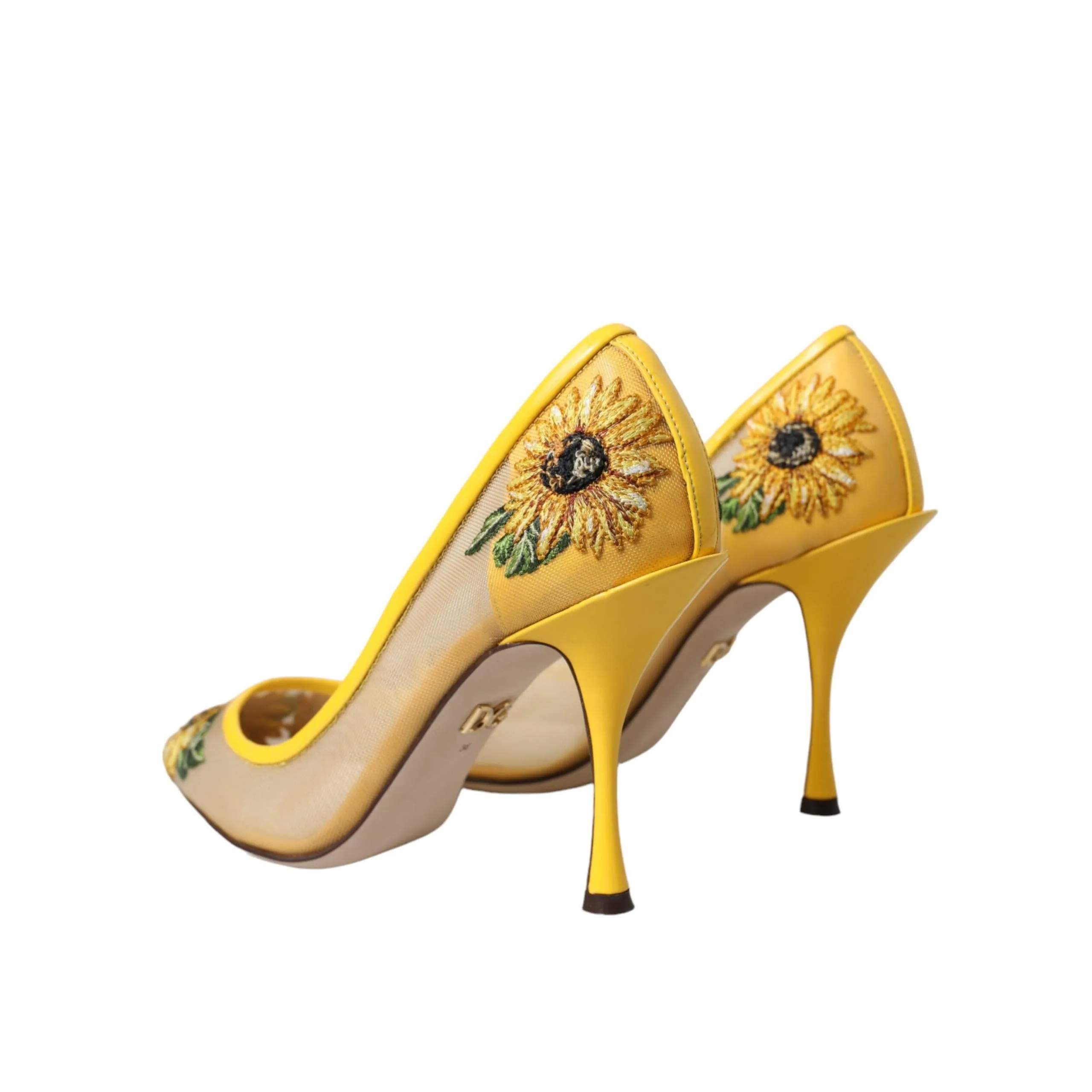 Dolce & Gabbana Yellow Sunflower Mesh Heels Pumps Shoes