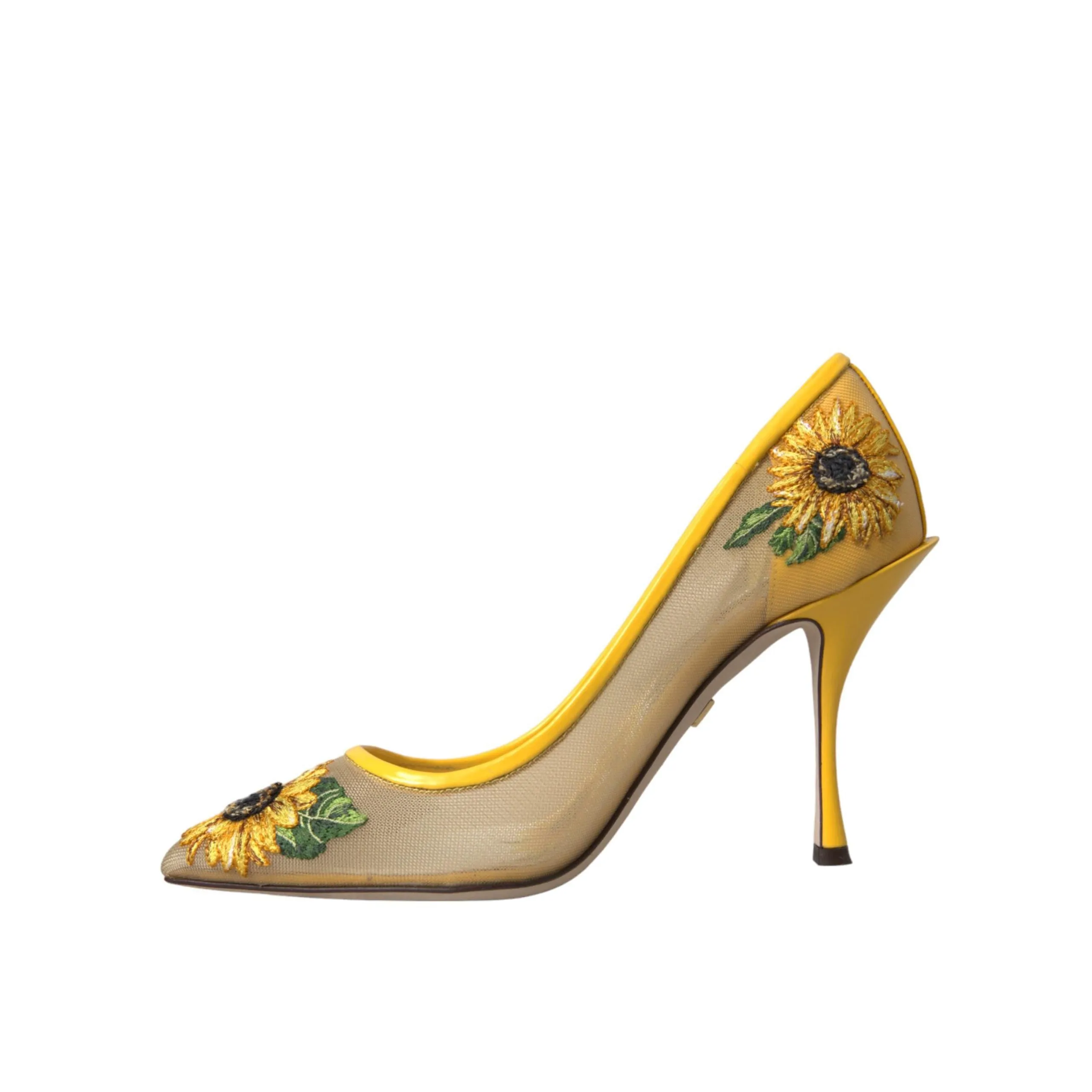 Dolce & Gabbana Yellow Sunflower Mesh Heels Pumps Shoes