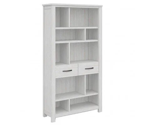Foxglove Bookshelf Bookcase 5 Tier 2 Drawers Solid Mt Ash Timber Wood - White