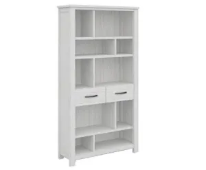 Foxglove Bookshelf Bookcase 5 Tier 2 Drawers Solid Mt Ash Timber Wood - White