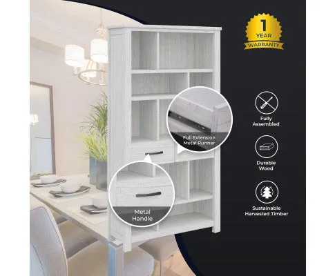 Foxglove Bookshelf Bookcase 5 Tier 2 Drawers Solid Mt Ash Timber Wood - White