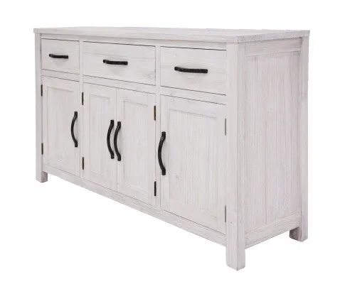 Foxglove Buffet Table 158cm 4 Door 3 Drawer Solid Mt Ash Timber Wood - White