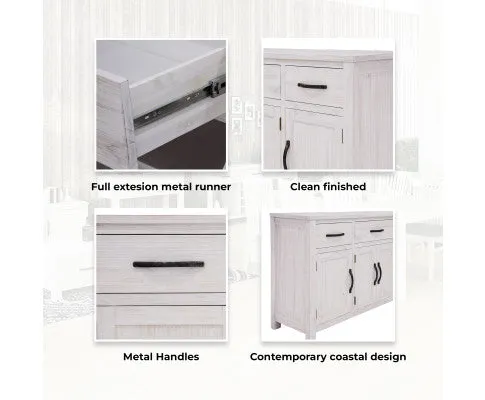 Foxglove Buffet Table 158cm 4 Door 3 Drawer Solid Mt Ash Timber Wood - White