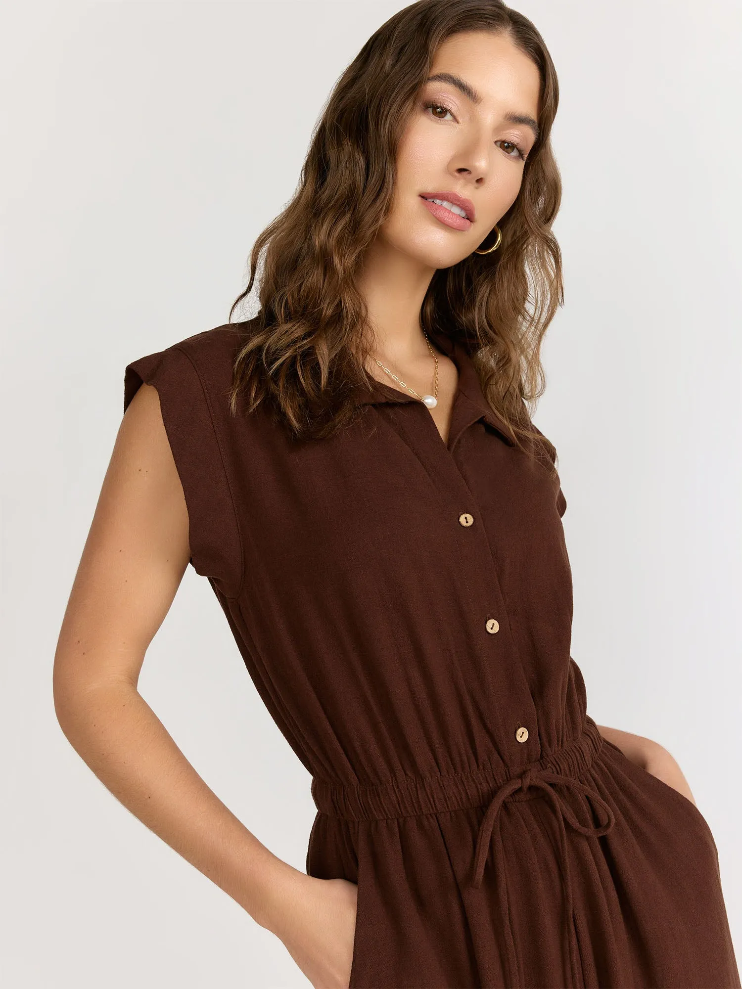 Gilli Cap Sleeve Button-Front Drawstring Jogger Jumpsuit - Brands We Love