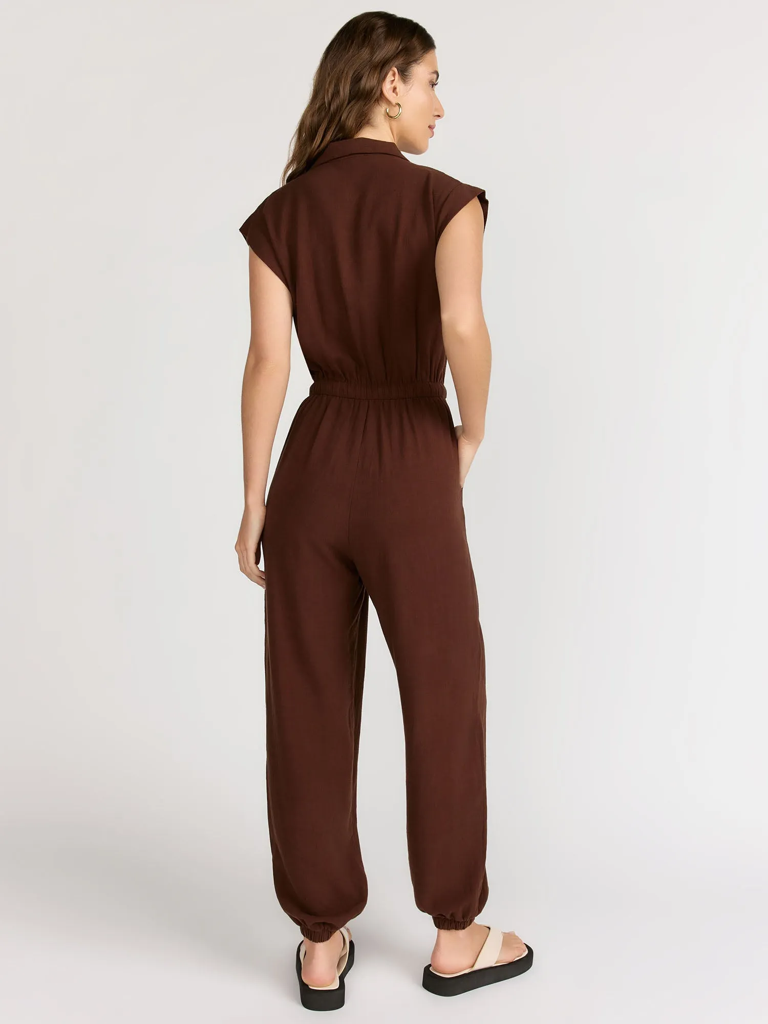 Gilli Cap Sleeve Button-Front Drawstring Jogger Jumpsuit - Brands We Love