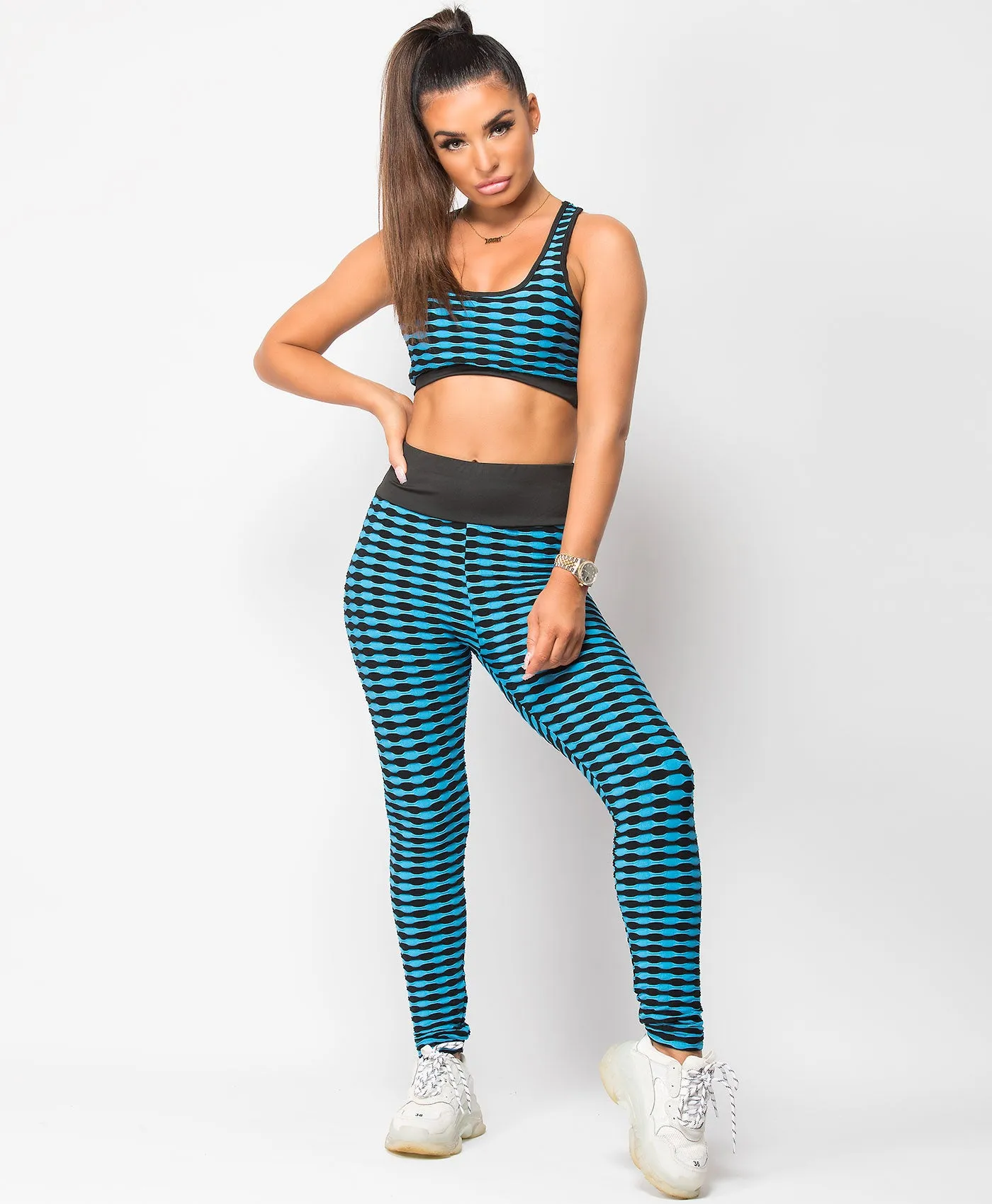 Honeycomb Textured Waffle Crop Top Leggings Co Ord Set