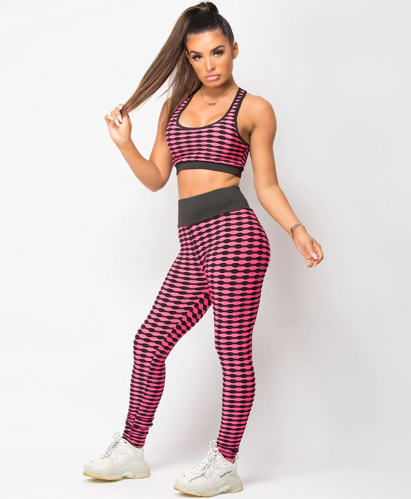 Honeycomb Textured Waffle Crop Top Leggings Co Ord Set