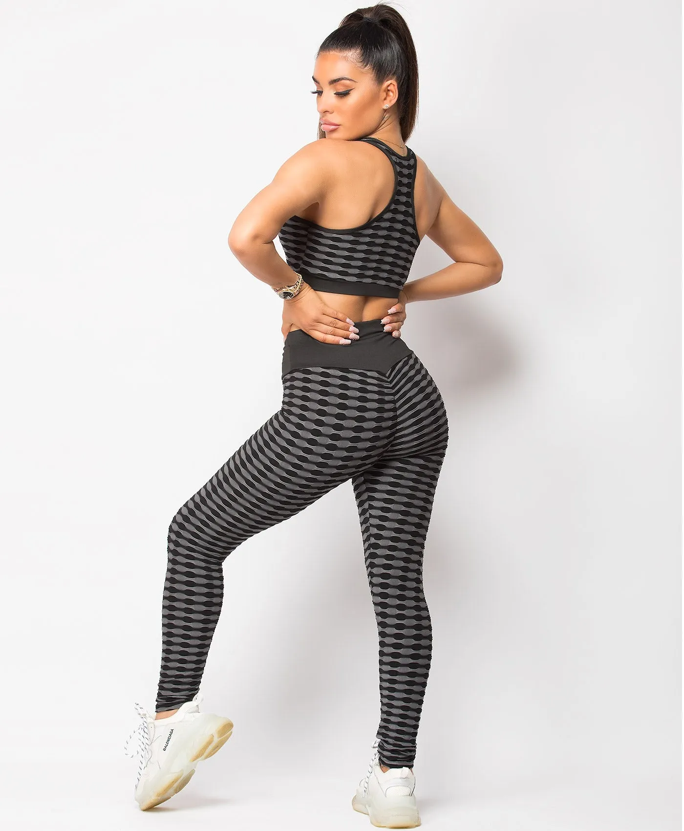Honeycomb Textured Waffle Crop Top Leggings Co Ord Set