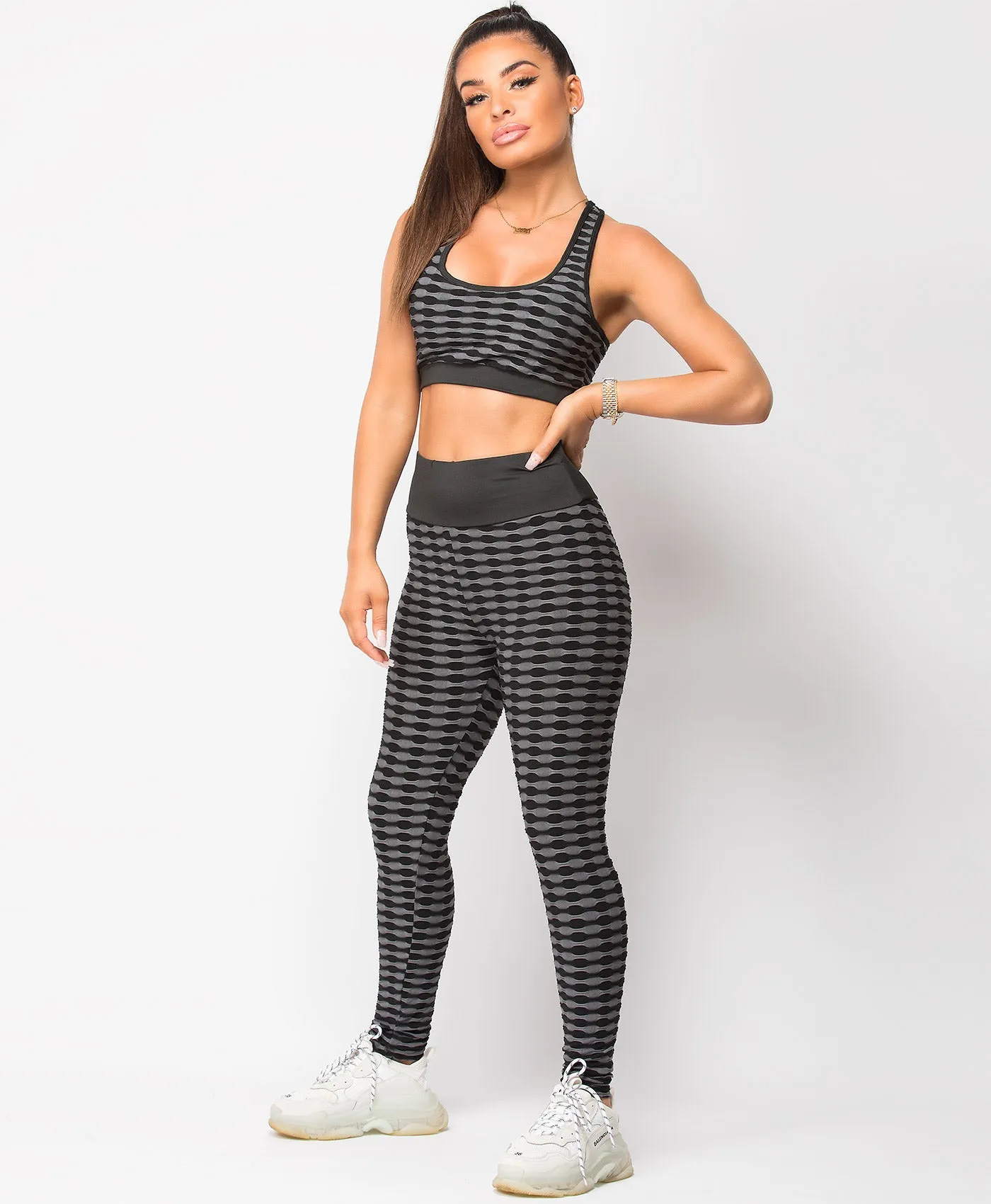 Honeycomb Textured Waffle Crop Top Leggings Co Ord Set