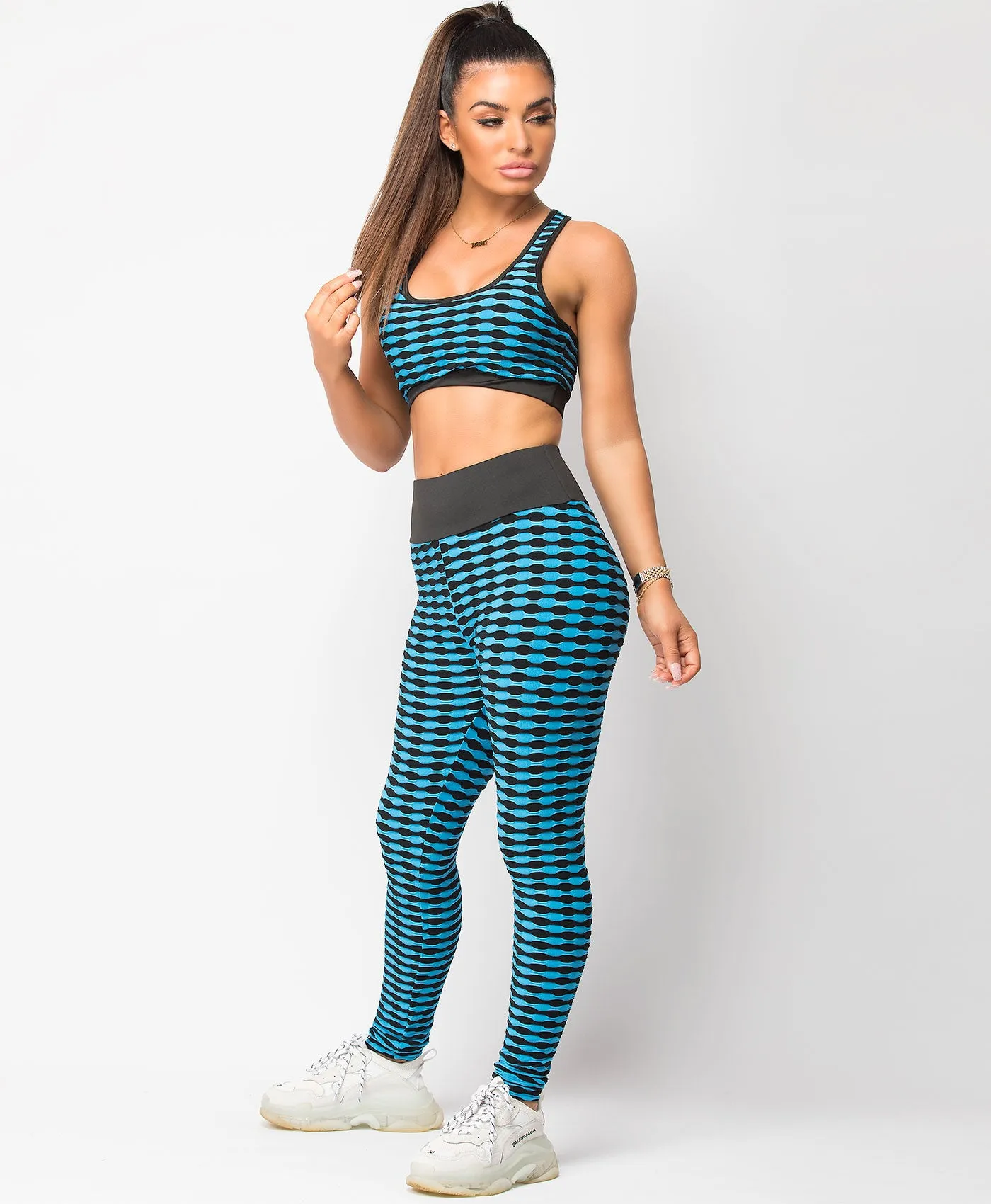 Honeycomb Textured Waffle Crop Top Leggings Co Ord Set