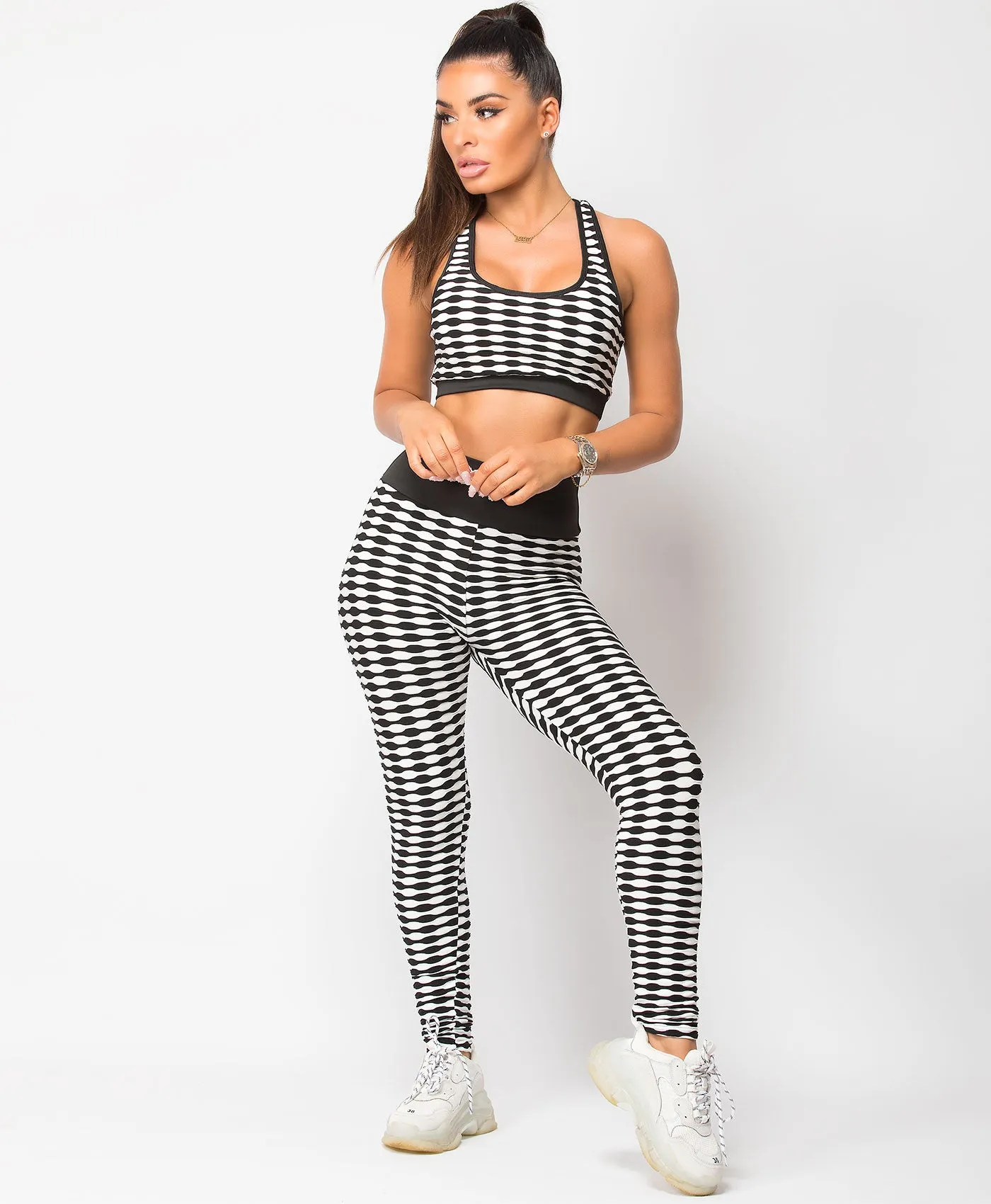 Honeycomb Textured Waffle Crop Top Leggings Co Ord Set