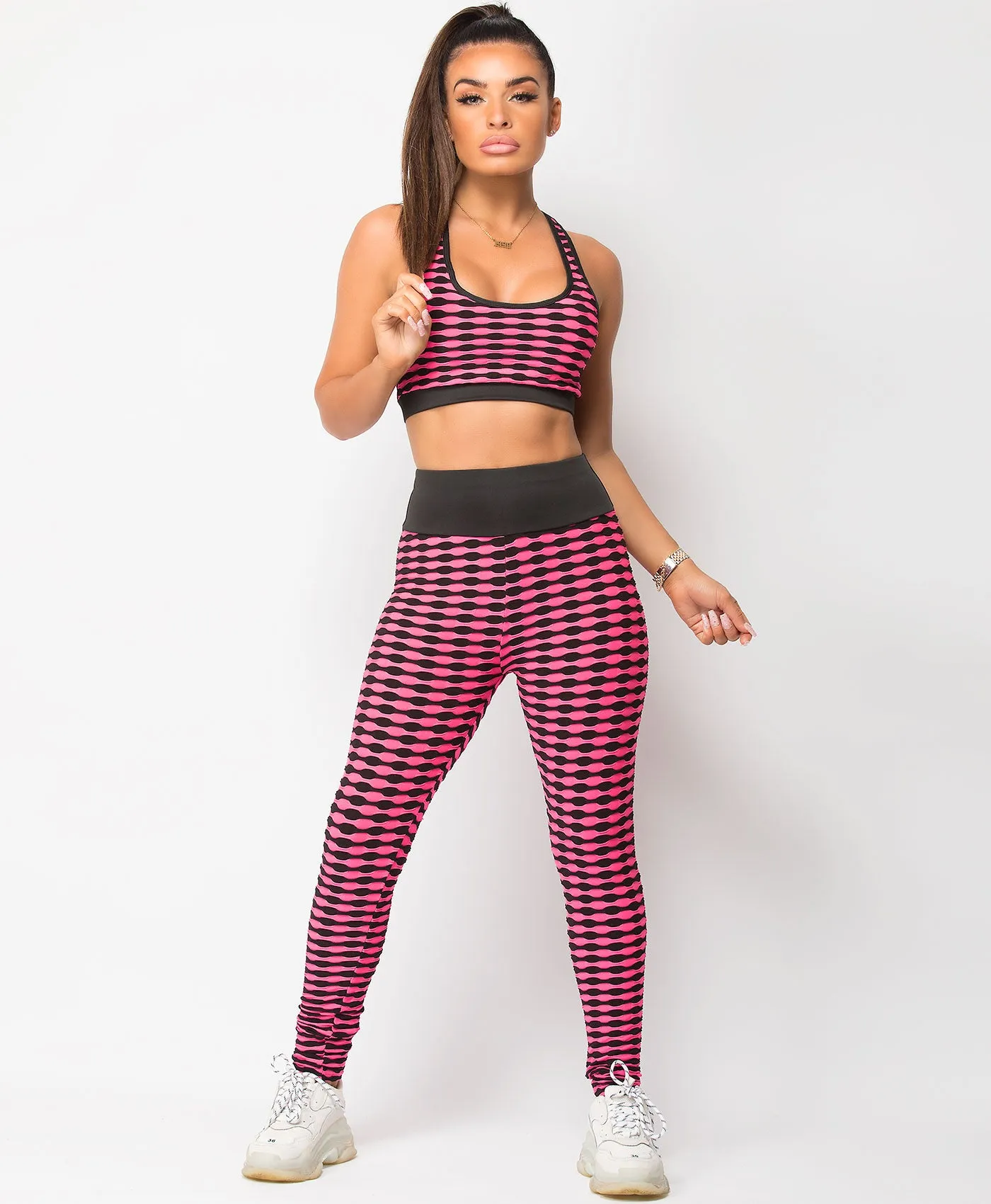 Honeycomb Textured Waffle Crop Top Leggings Co Ord Set