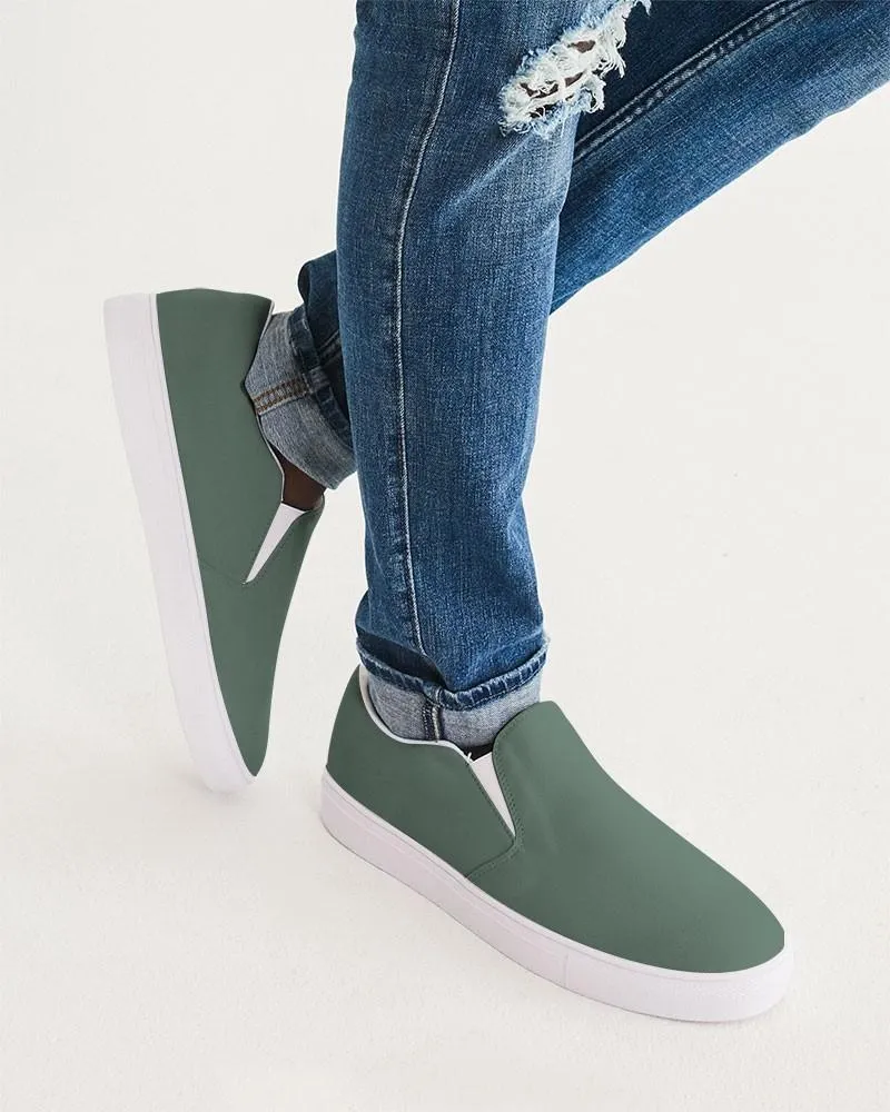 Medium Dark Green Slip-On Canvas Sneakers | Men's | Medium Dark Pale Pastel Green | C30M0Y30K60