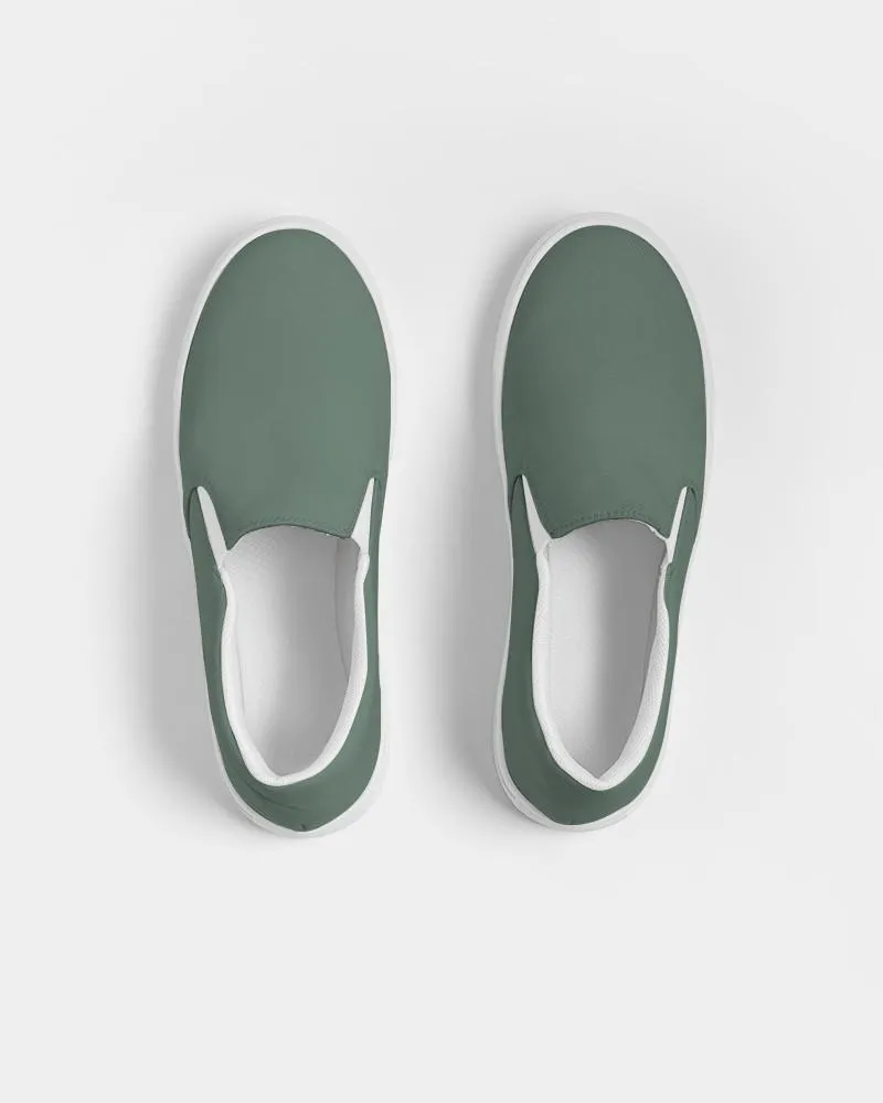 Medium Dark Green Slip-On Canvas Sneakers | Men's | Medium Dark Pale Pastel Green | C30M0Y30K60