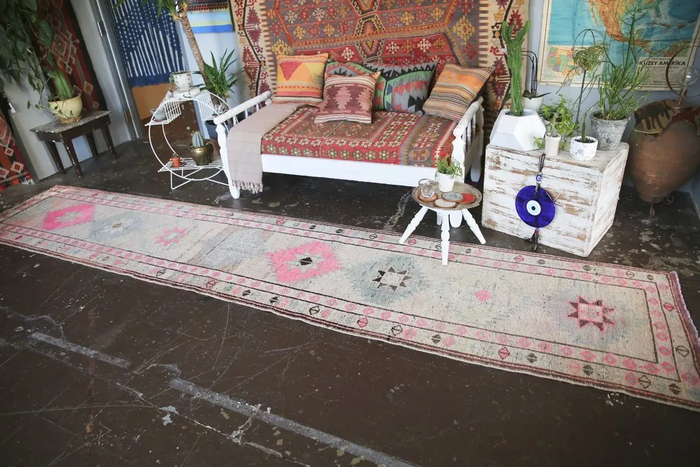 Old Kurdish Herki Runner 2.8ftx14.1ft